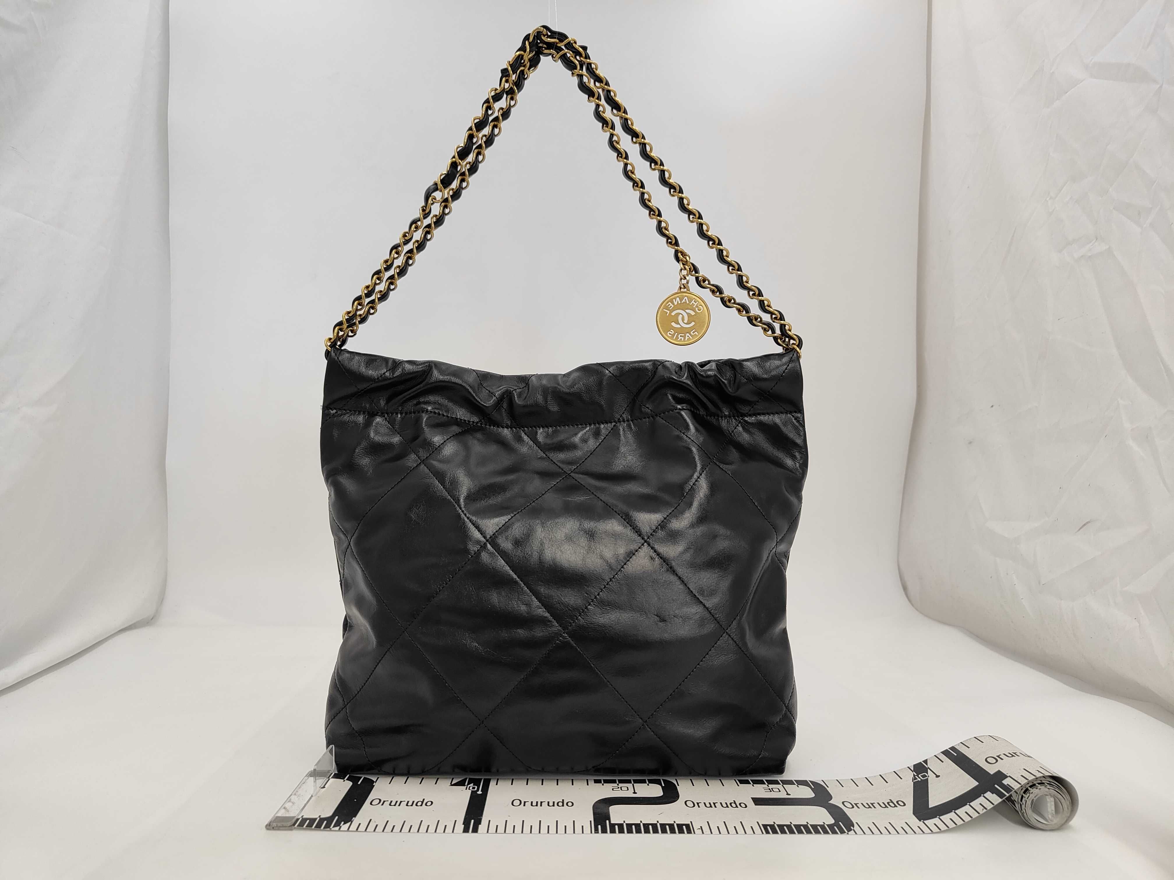 22 Shiny Calfskin Chain Shoulder Bag with Gold Hardware and Pouch, Serial Number Plate, AS3260, Black Shoulder Bag — view 2