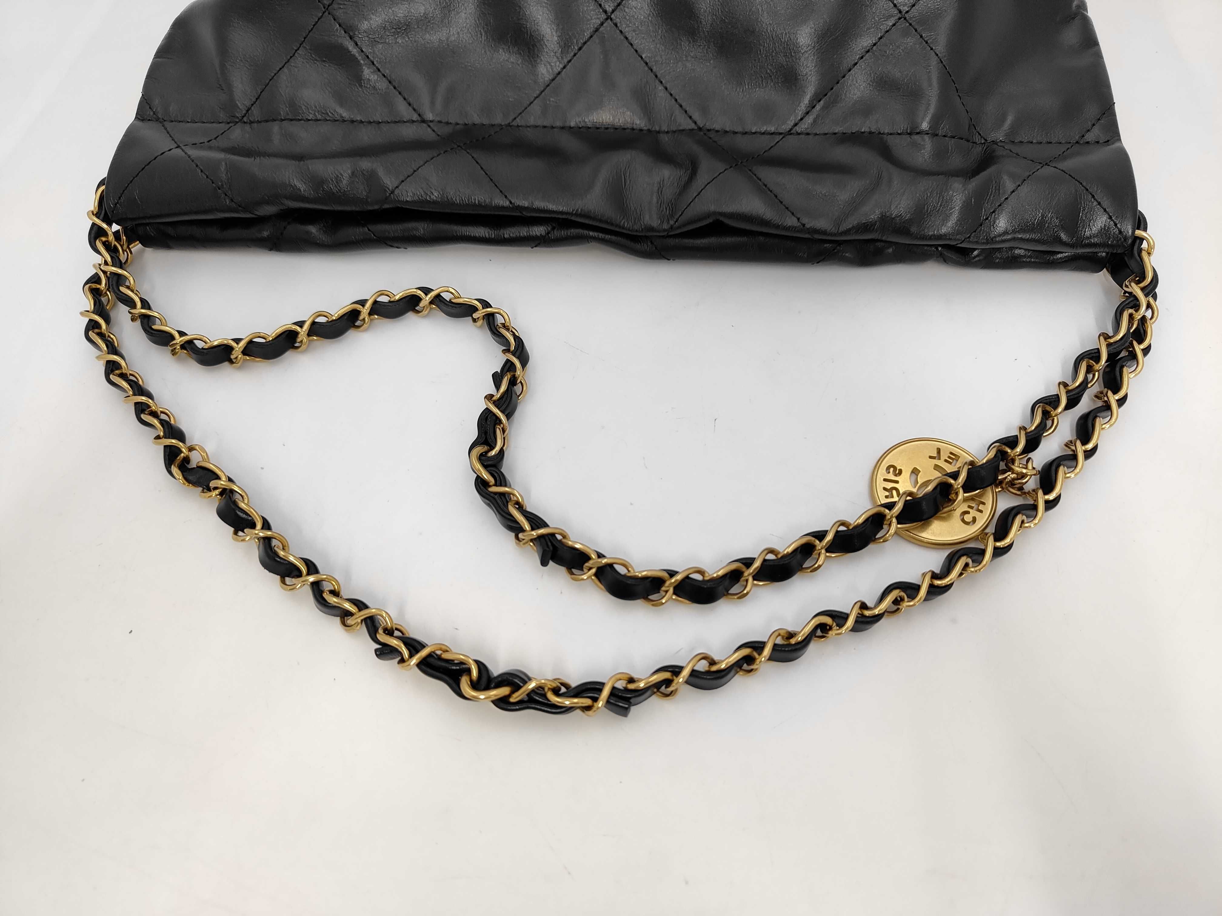 22 Shiny Calfskin Chain Shoulder Bag with Gold Hardware and Pouch, Serial Number Plate, AS3260, Black Shoulder Bag — view 5