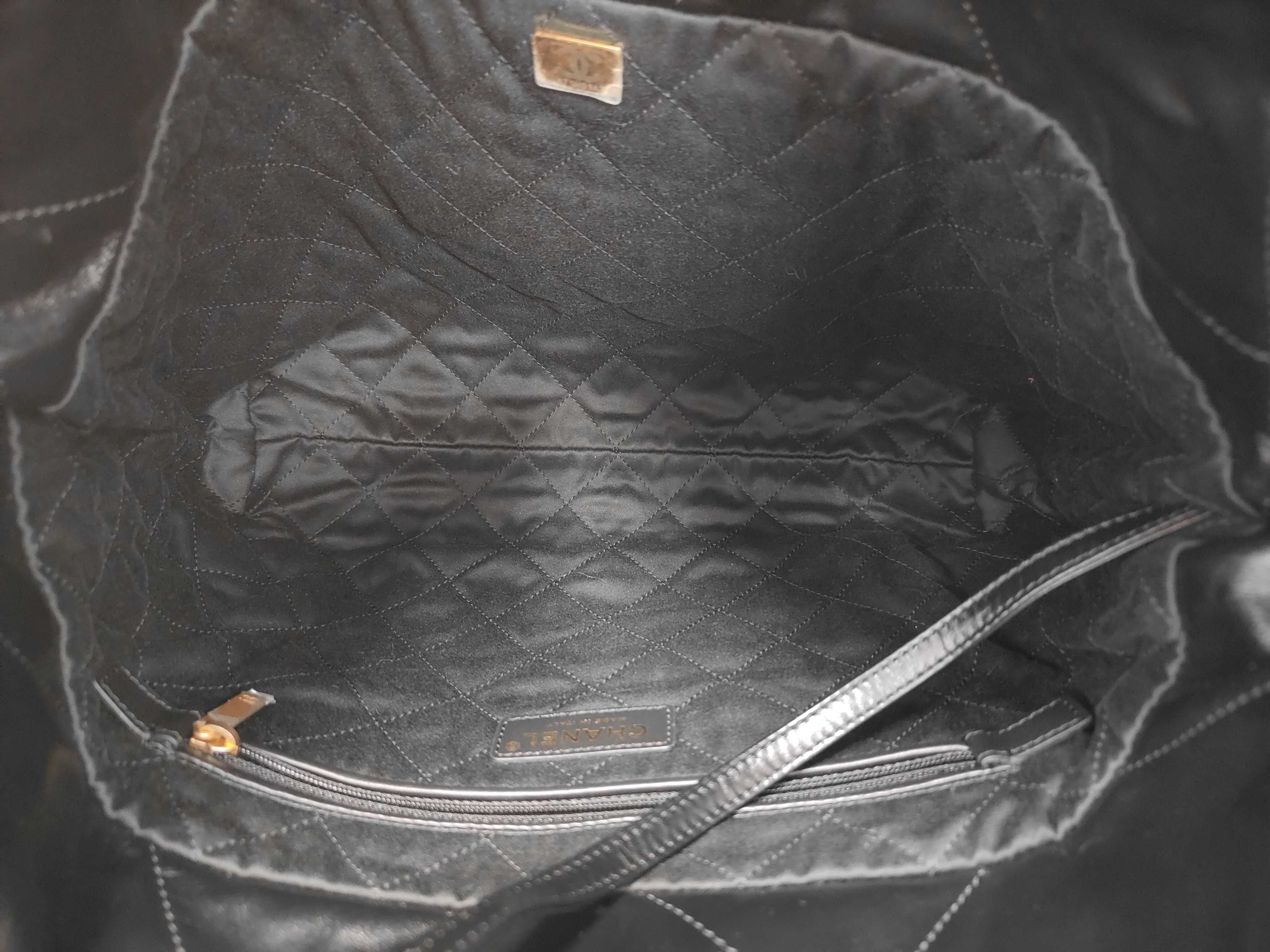 22 Shiny Calfskin Chain Shoulder Bag with Gold Hardware and Pouch, Serial Number Plate, AS3260, Black Shoulder Bag — view 7
