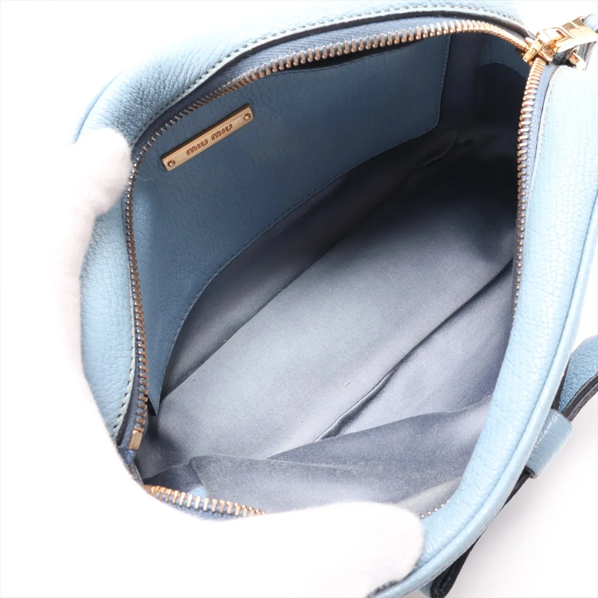 Madras Leather Shoulder Bag, Blue — view 6