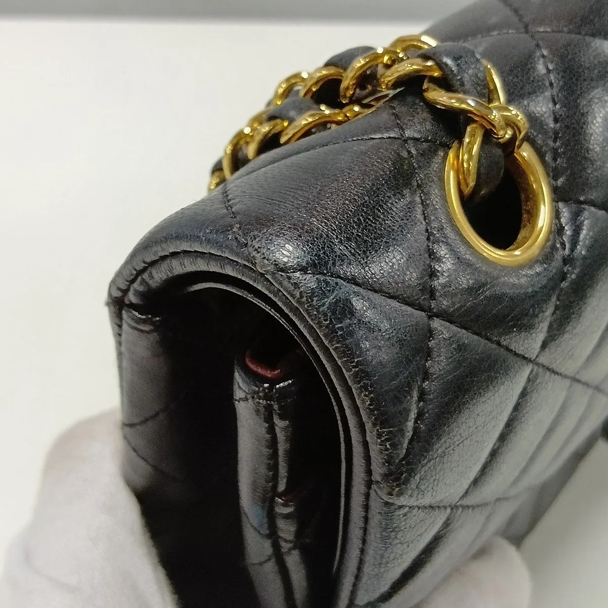 Matelassé 25 Lambskin Double Flap Double Chain Bag, Black with Gold Hardware, 20105909, Serial Number in the 20s, A01112 — view 12