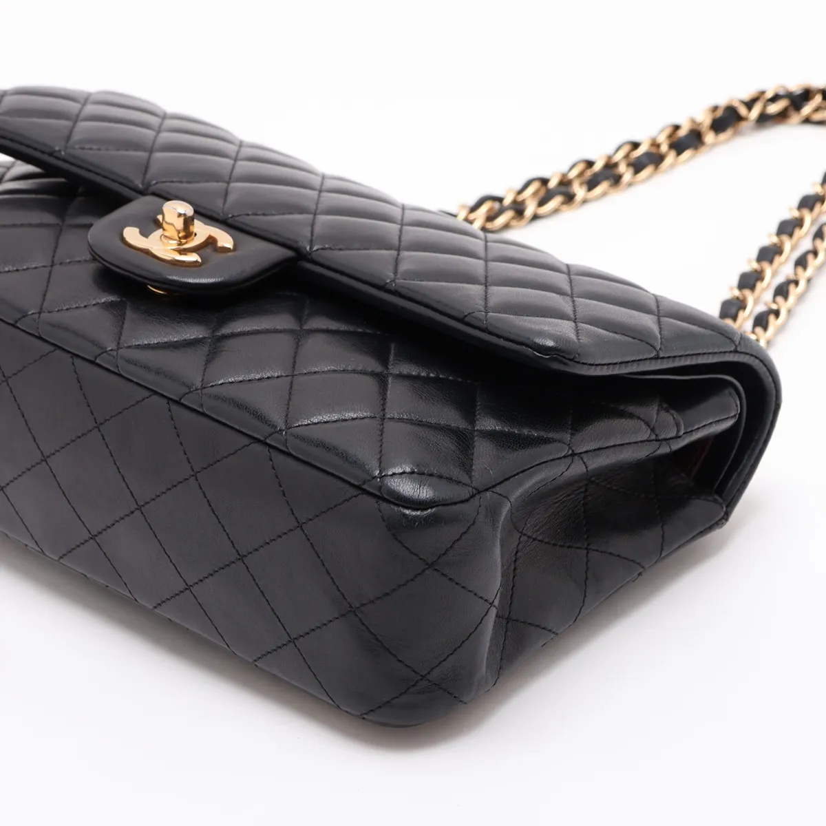 Matelassé 25 Lambskin Double Flap Double Chain Bag, Black with Gold Hardware, 20105909, Serial Number in the 20s, A01112 — view 3