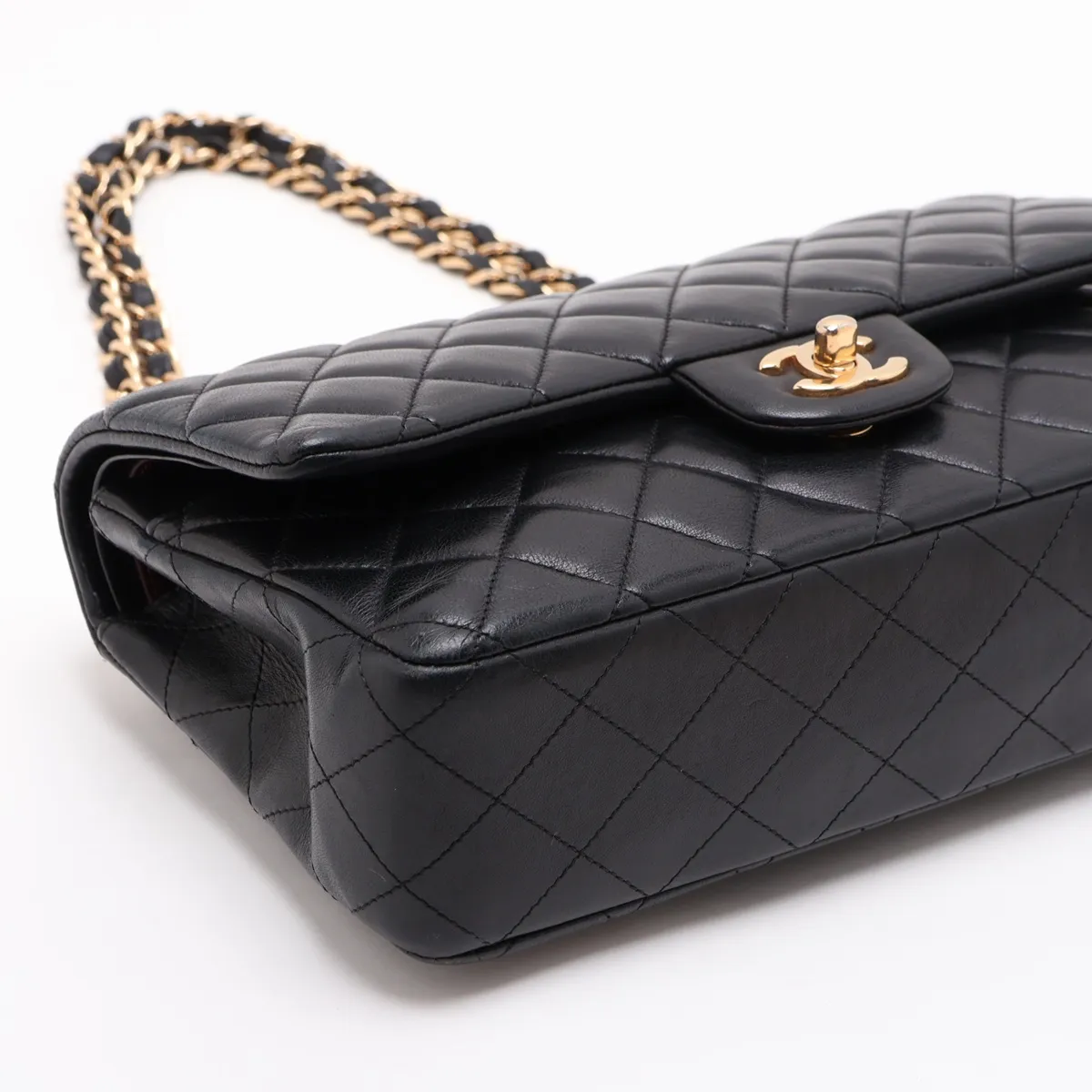 Matelassé 25 Lambskin Double Flap Double Chain Bag, Black with Gold Hardware, 20105909, Serial Number in the 20s, A01112 — view 4