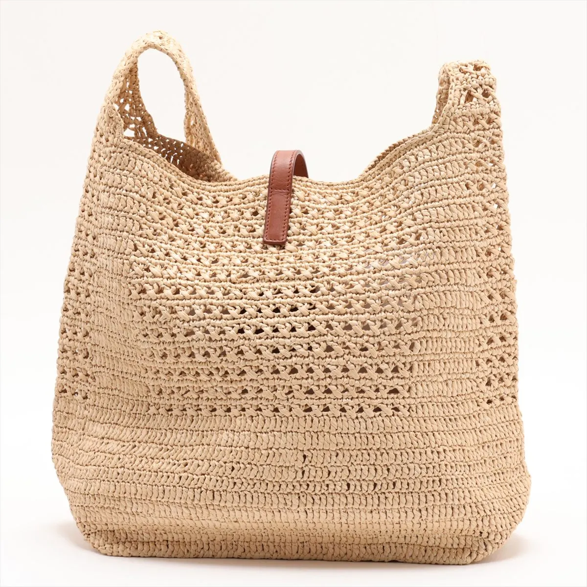 Hobo Raffia x Leather Shoulder Bag, Beige, 690941 — view 2
