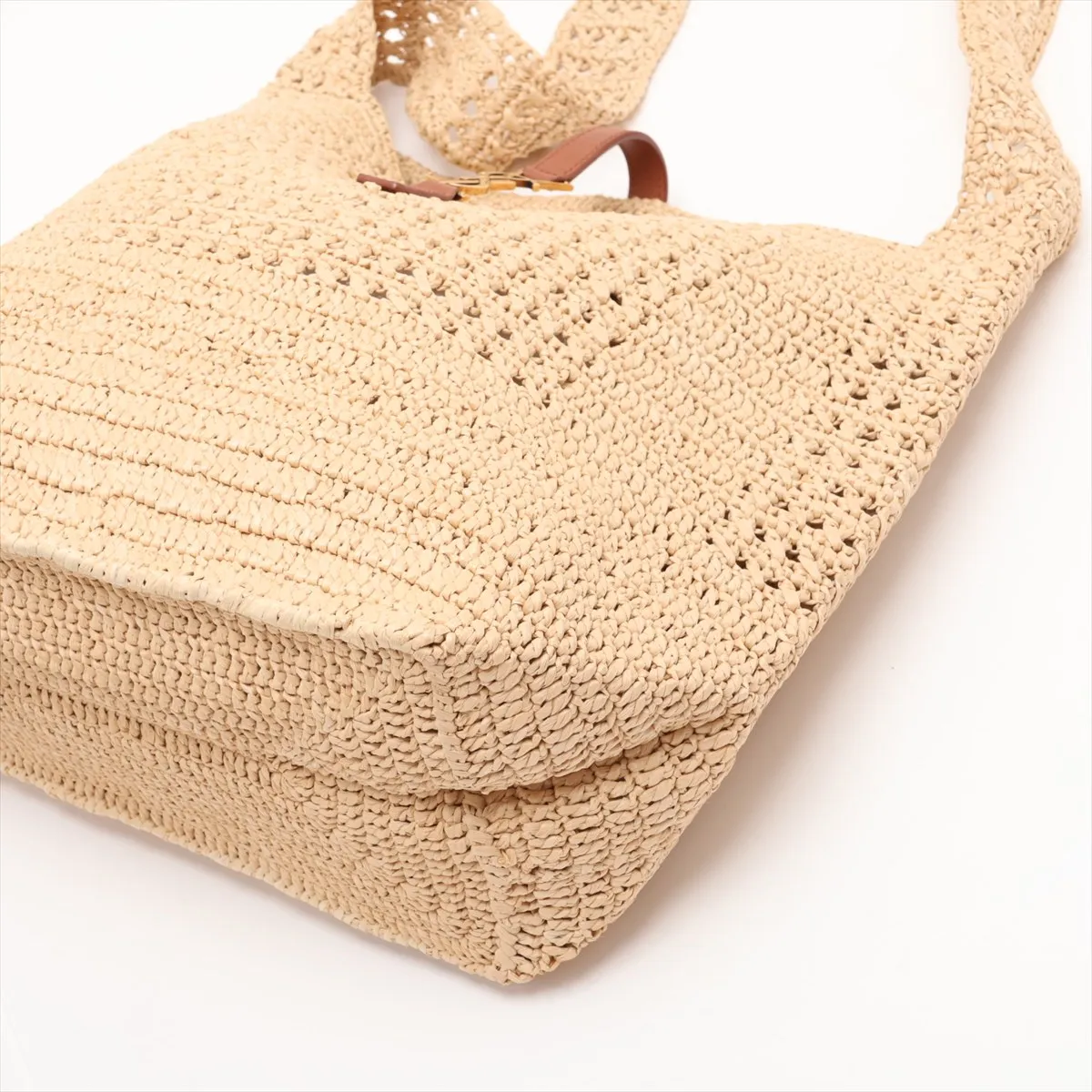 Hobo Raffia x Leather Shoulder Bag, Beige, 690941 — view 3