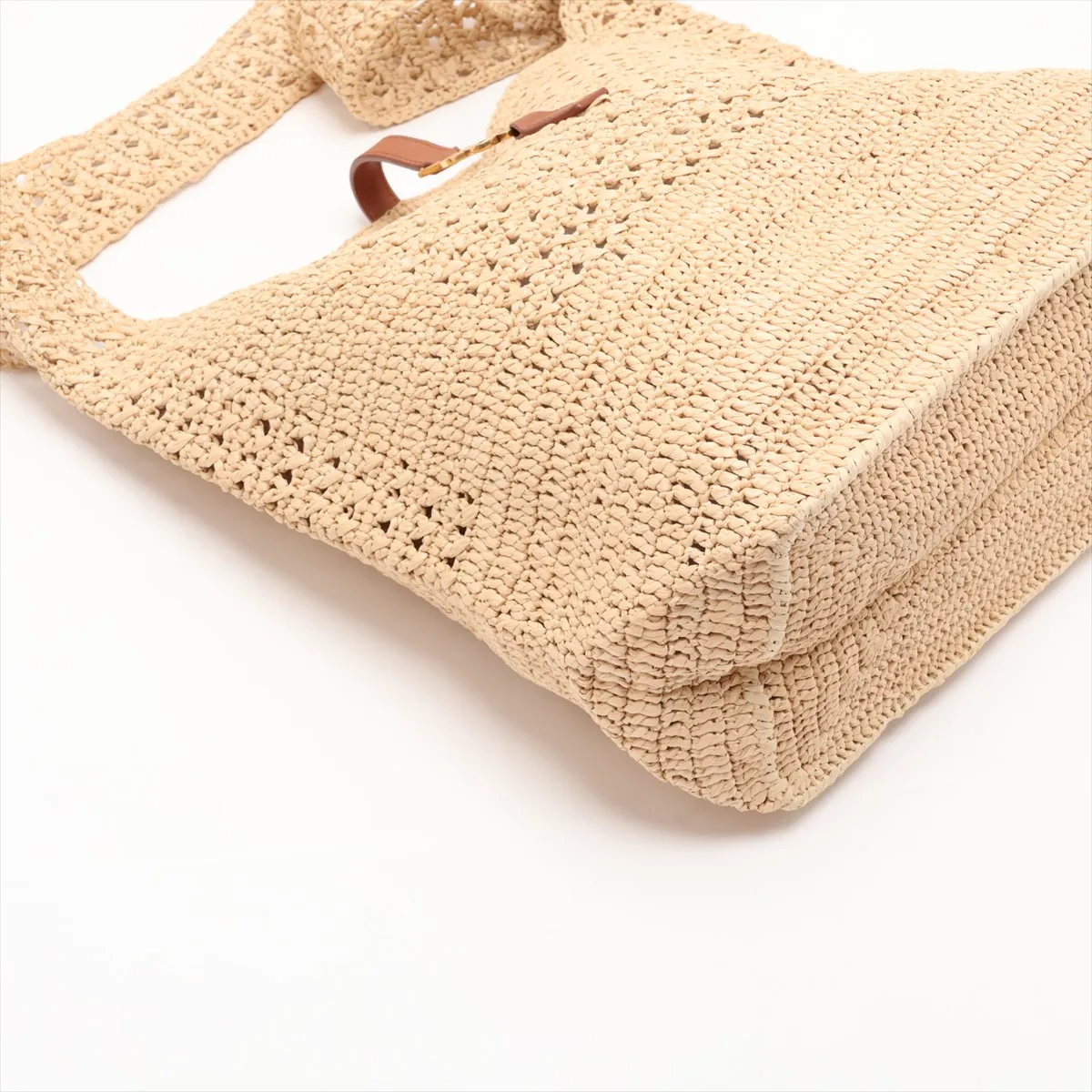 Hobo Raffia x Leather Shoulder Bag, Beige, 690941 — view 4