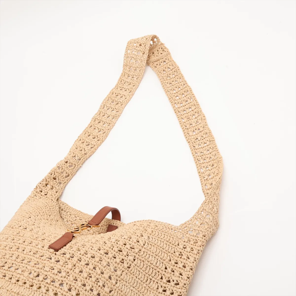 Hobo Raffia x Leather Shoulder Bag, Beige, 690941 — view 5