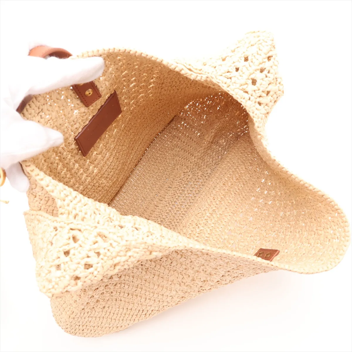Hobo Raffia x Leather Shoulder Bag, Beige, 690941 — view 6