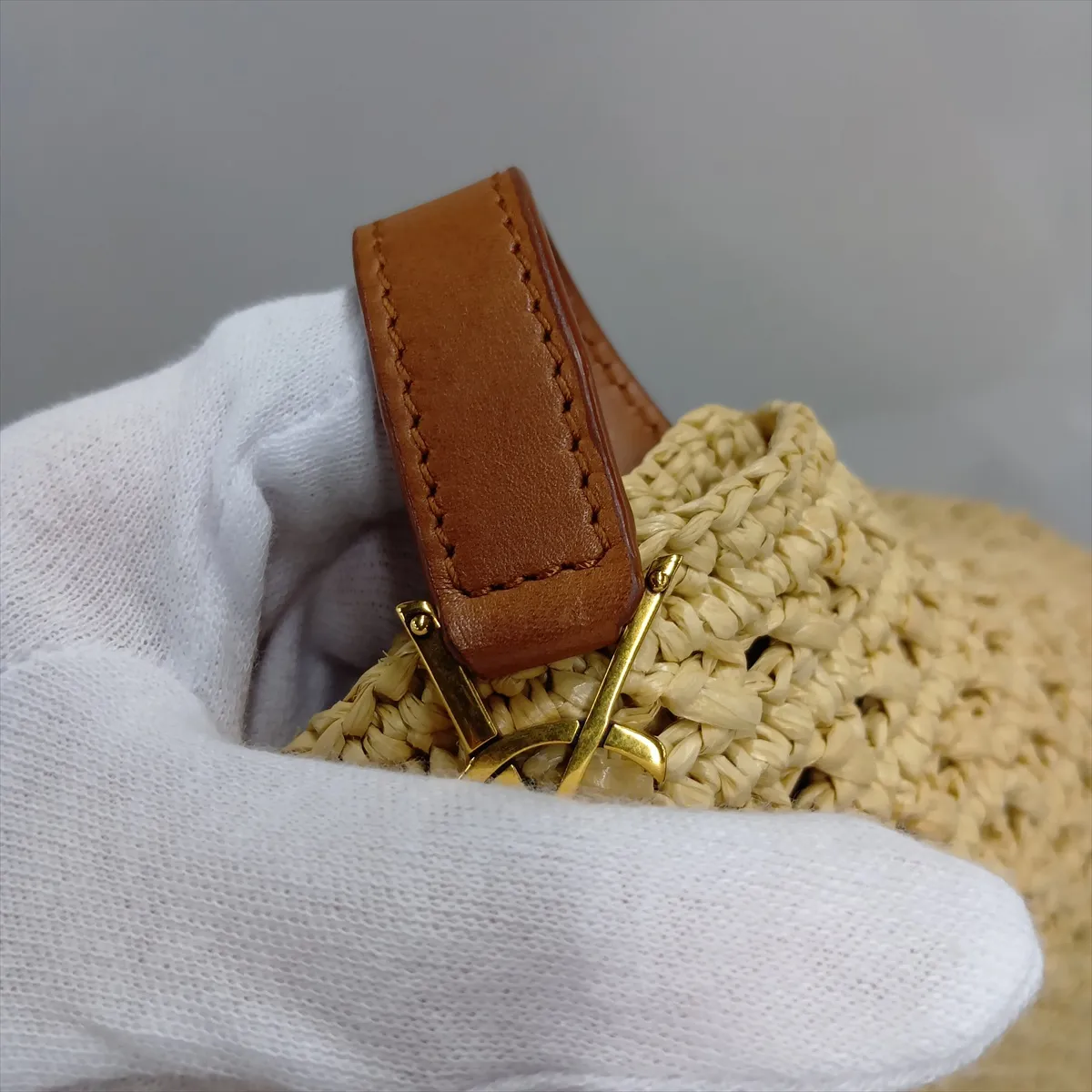Hobo Raffia x Leather Shoulder Bag, Beige, 690941 — view 9