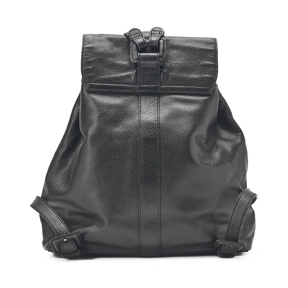 Caviar skin turn-lock drawstring backpack, black, silver hardware, series 5. — view 2