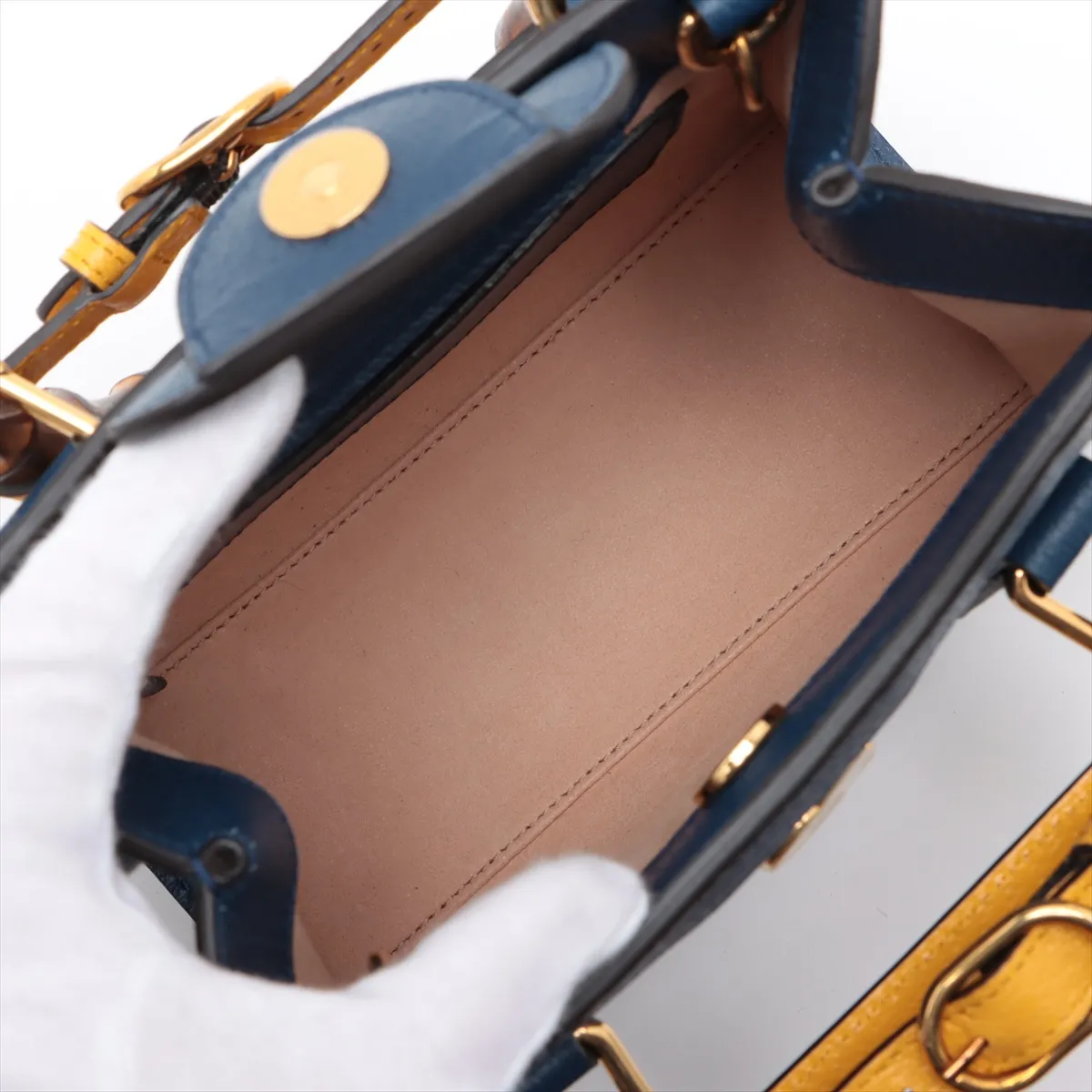 Bamboo Diana Leather 2-Way Handbag, Blue, 702732 — view 8