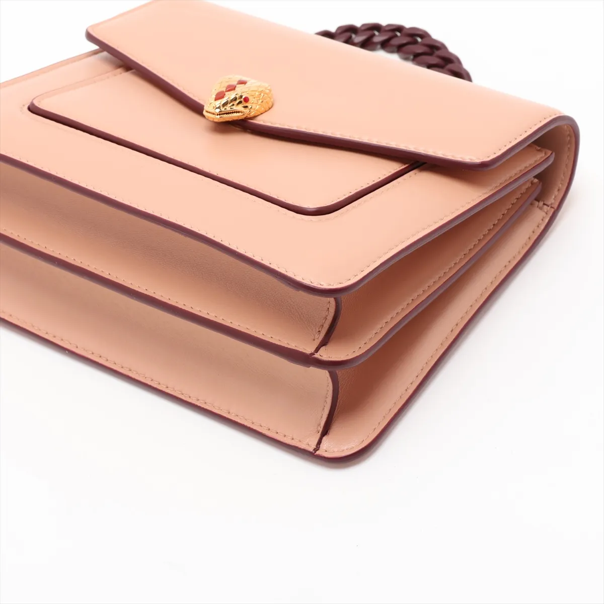 Serpenti Leather 2-Way Handbag, Beige, with Mirror — view 3