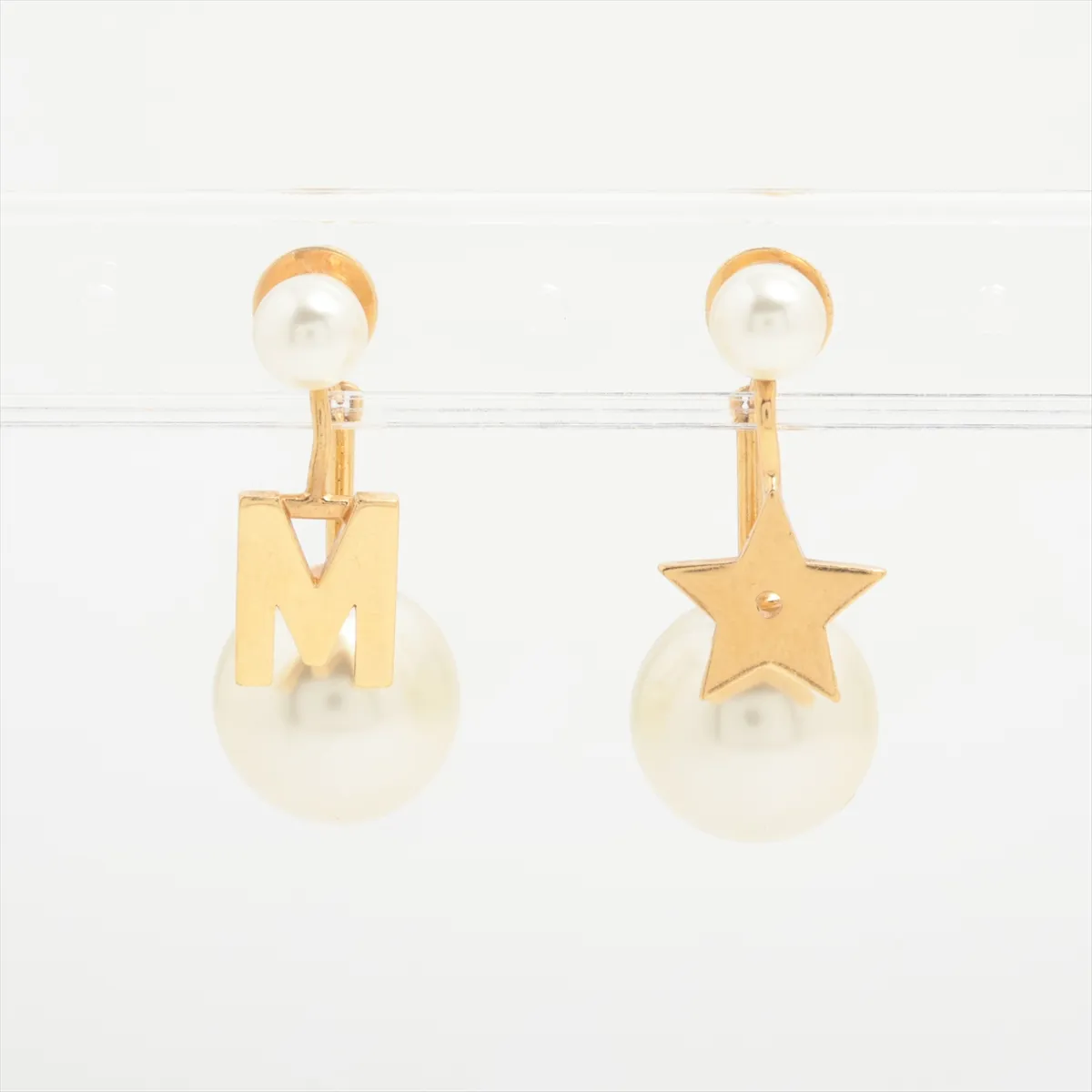 Tribales earrings (for both ears), gold-plated with faux pearls. Shows signs of wear including — view 2