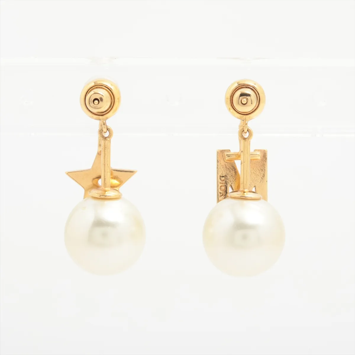 Tribales earrings (for both ears), gold-plated with faux pearls. Shows signs of wear including — view 3