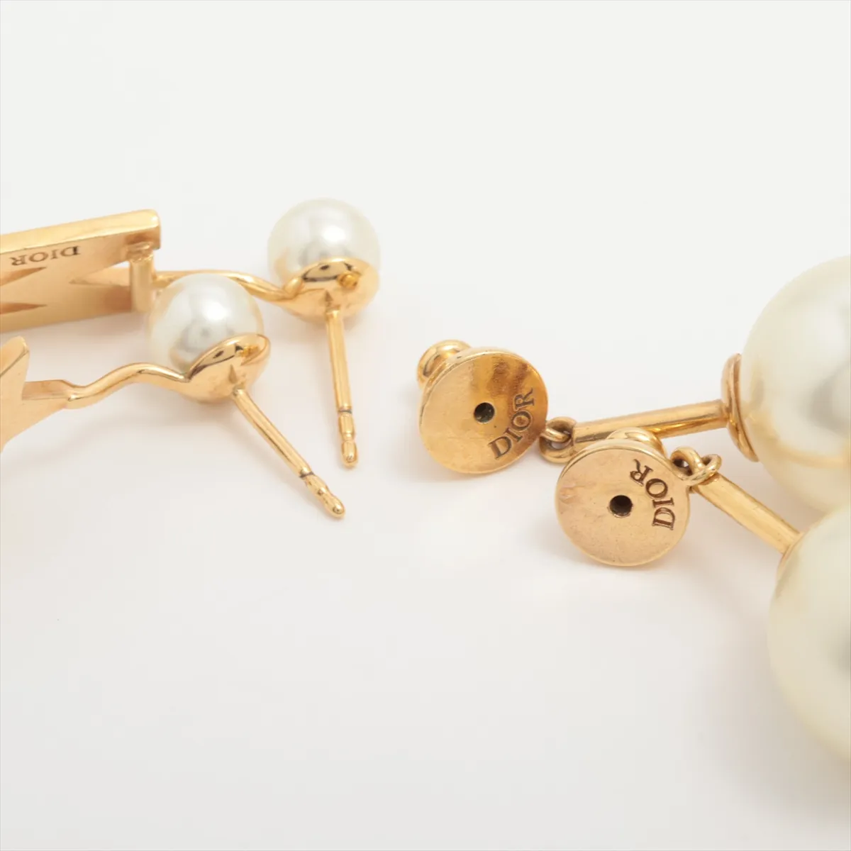 Tribales earrings (for both ears), gold-plated with faux pearls. Shows signs of wear including — view 4