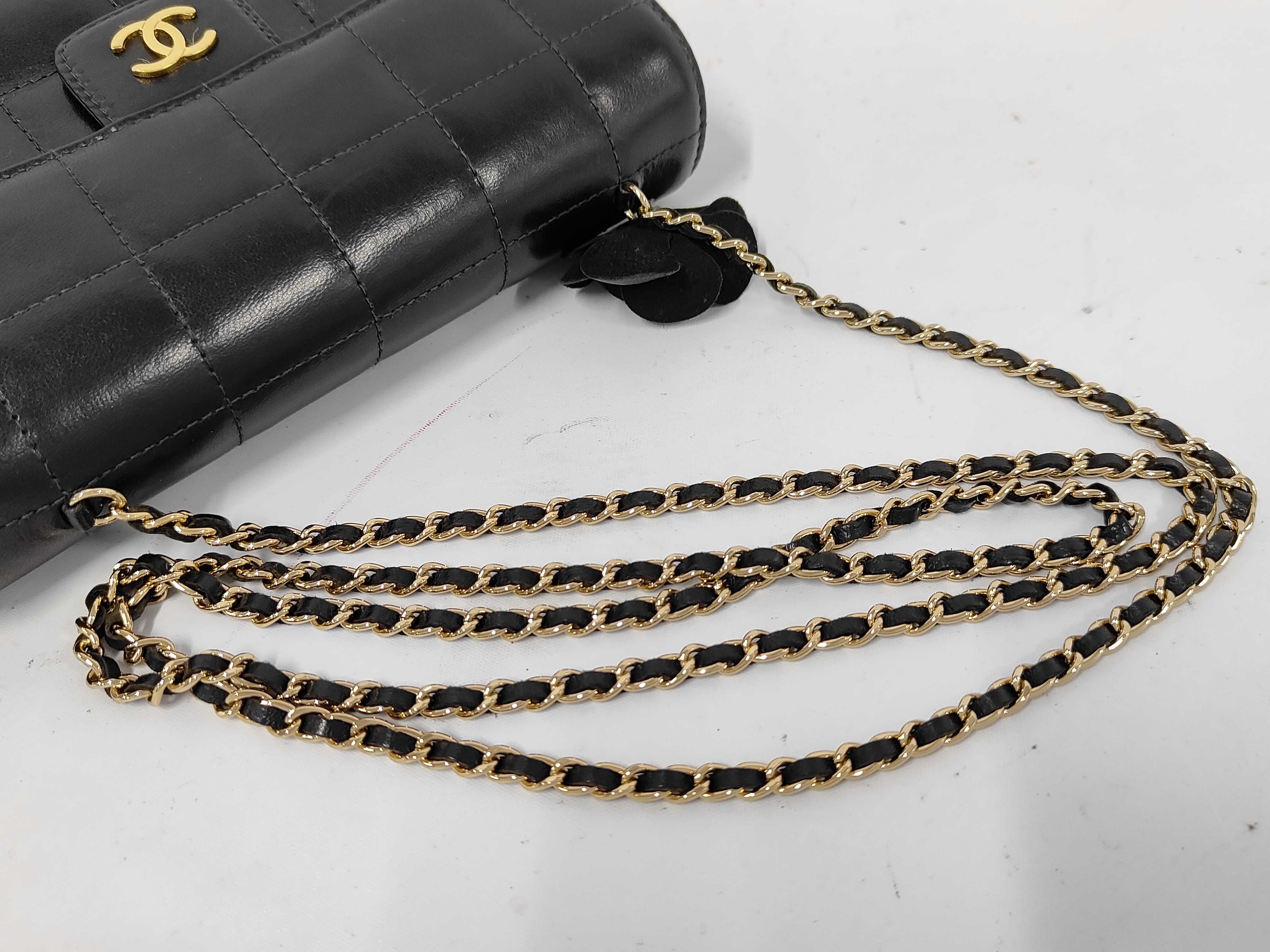 Lambskin Chocolate Bar Camellia Chain Shoulder Bag (with guarantee and serial number sticker, serial number in the 8th range) — view 3