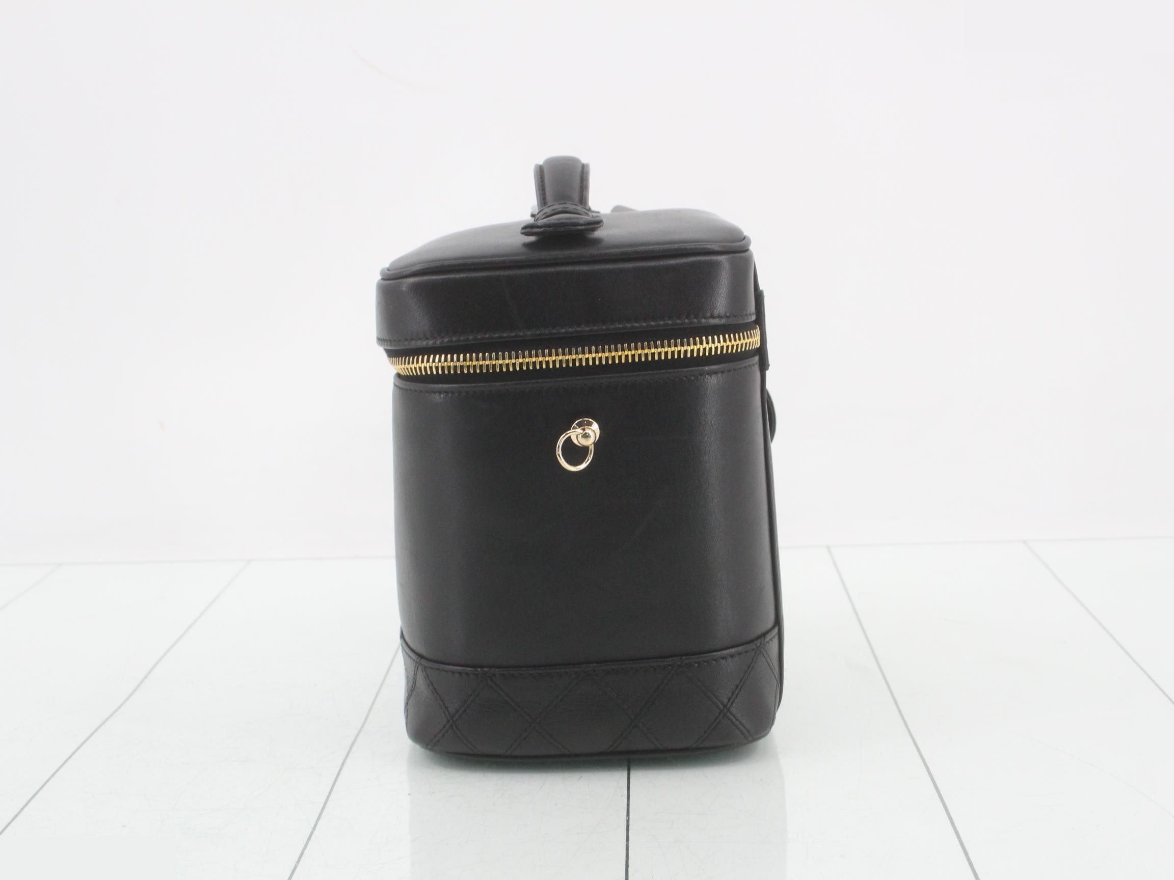 Leather Bicolore Vanity Pouch, Black — view 3