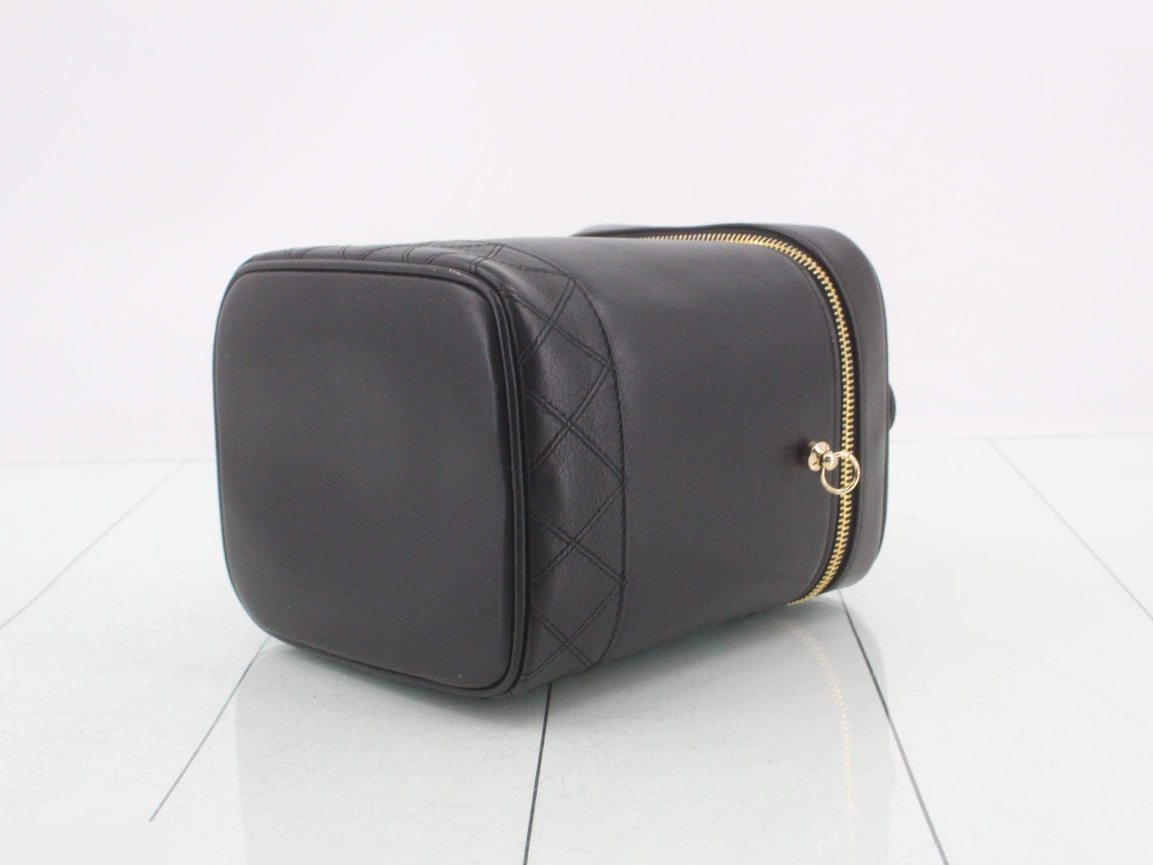 Leather Bicolore Vanity Pouch, Black — view 6