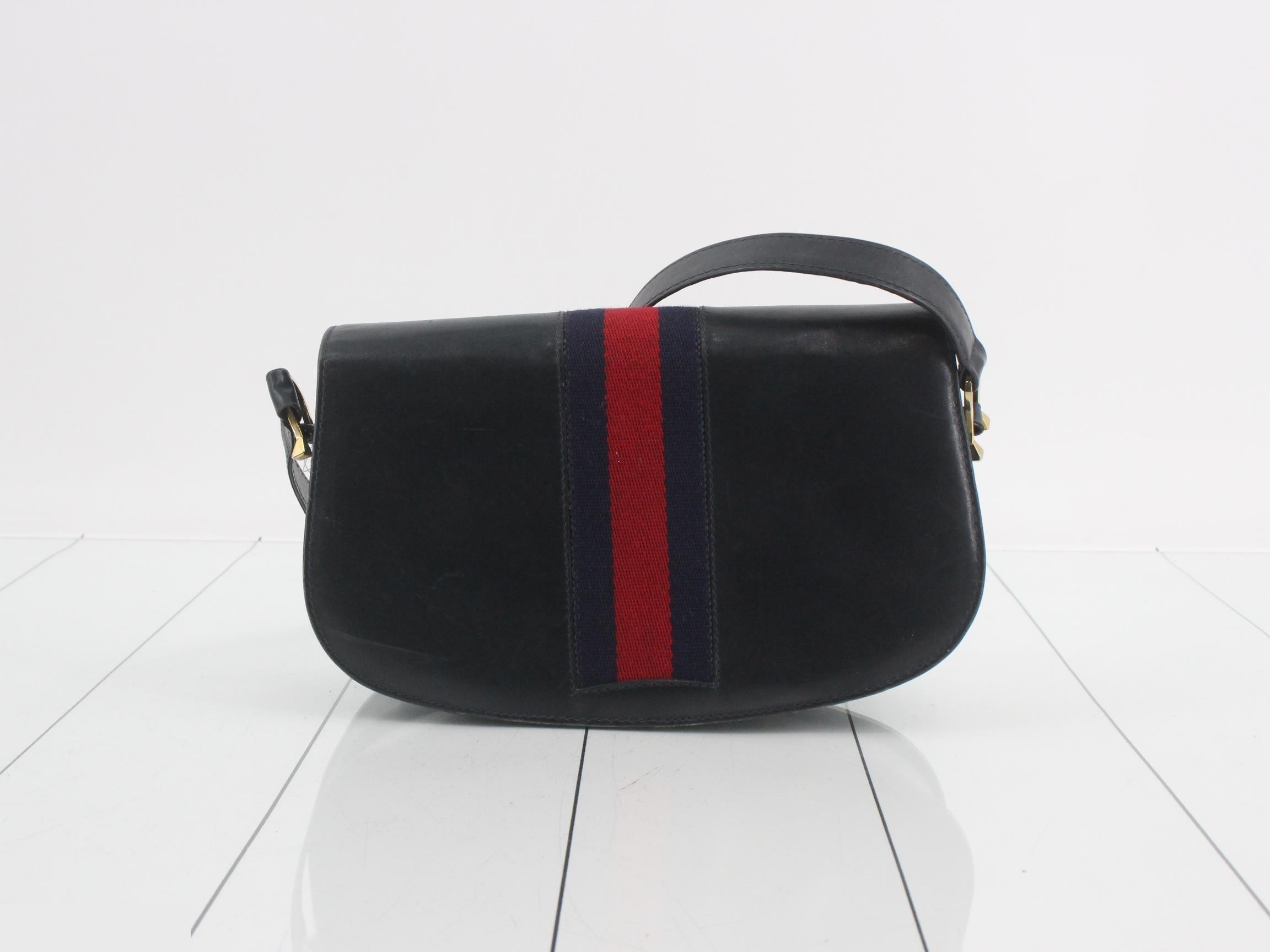 Sherry Leather Shoulder Bag, Navy, Old Horsebit Hardware — view 2