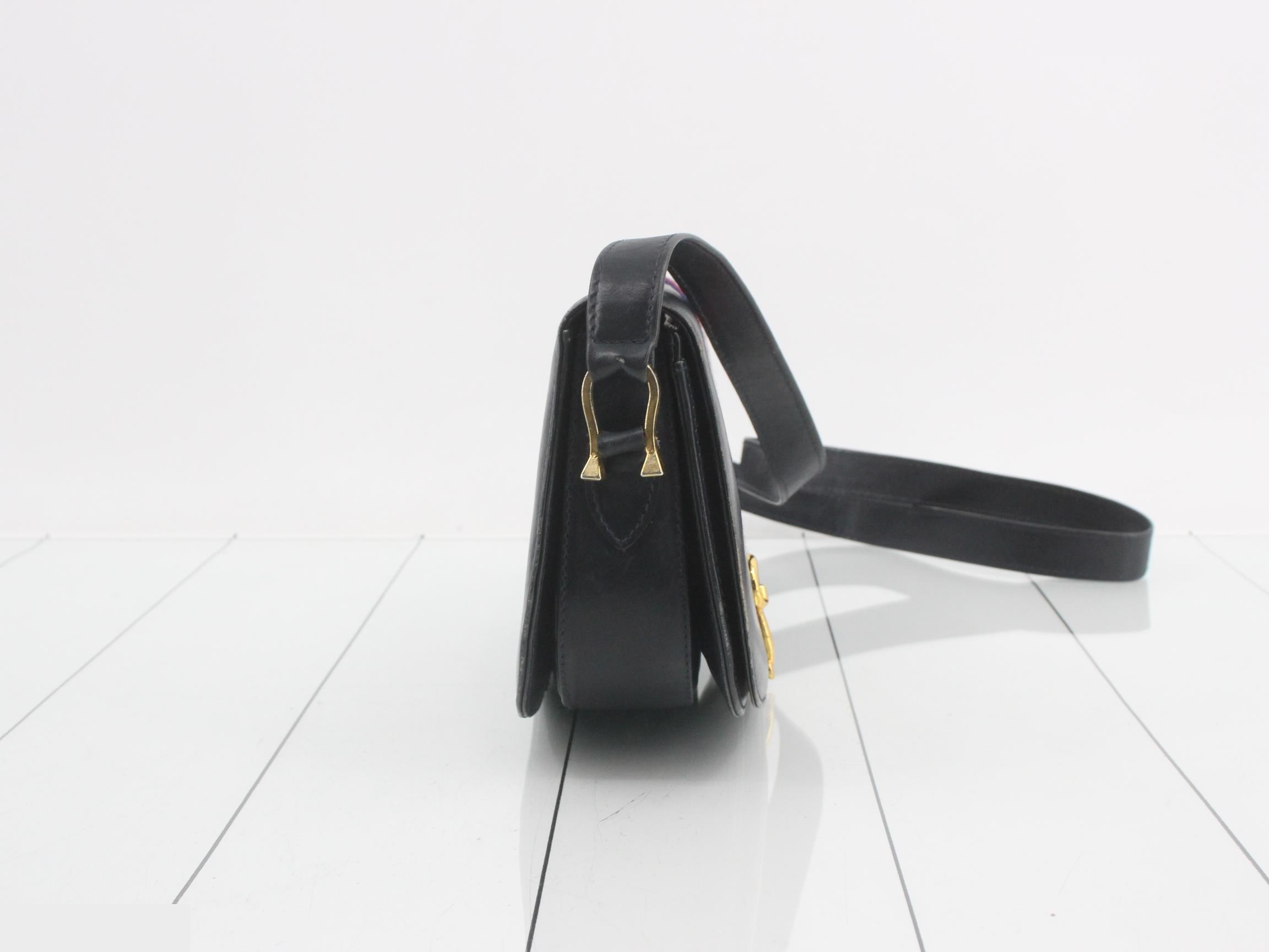 Sherry Leather Shoulder Bag, Navy, Old Horsebit Hardware — view 4