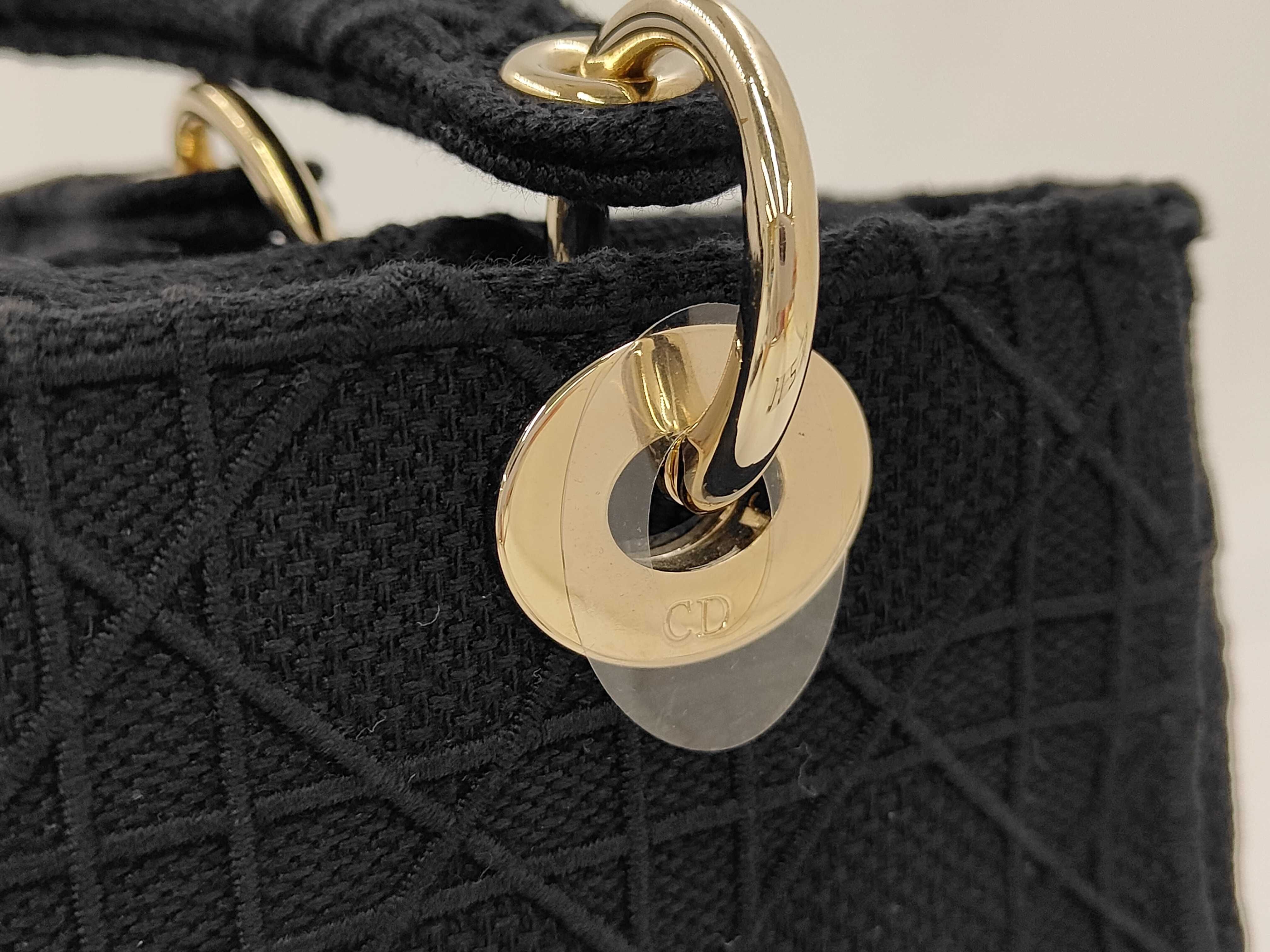 Lady Dior D-Lite Tote Bag with Embroidered Logo — view 3