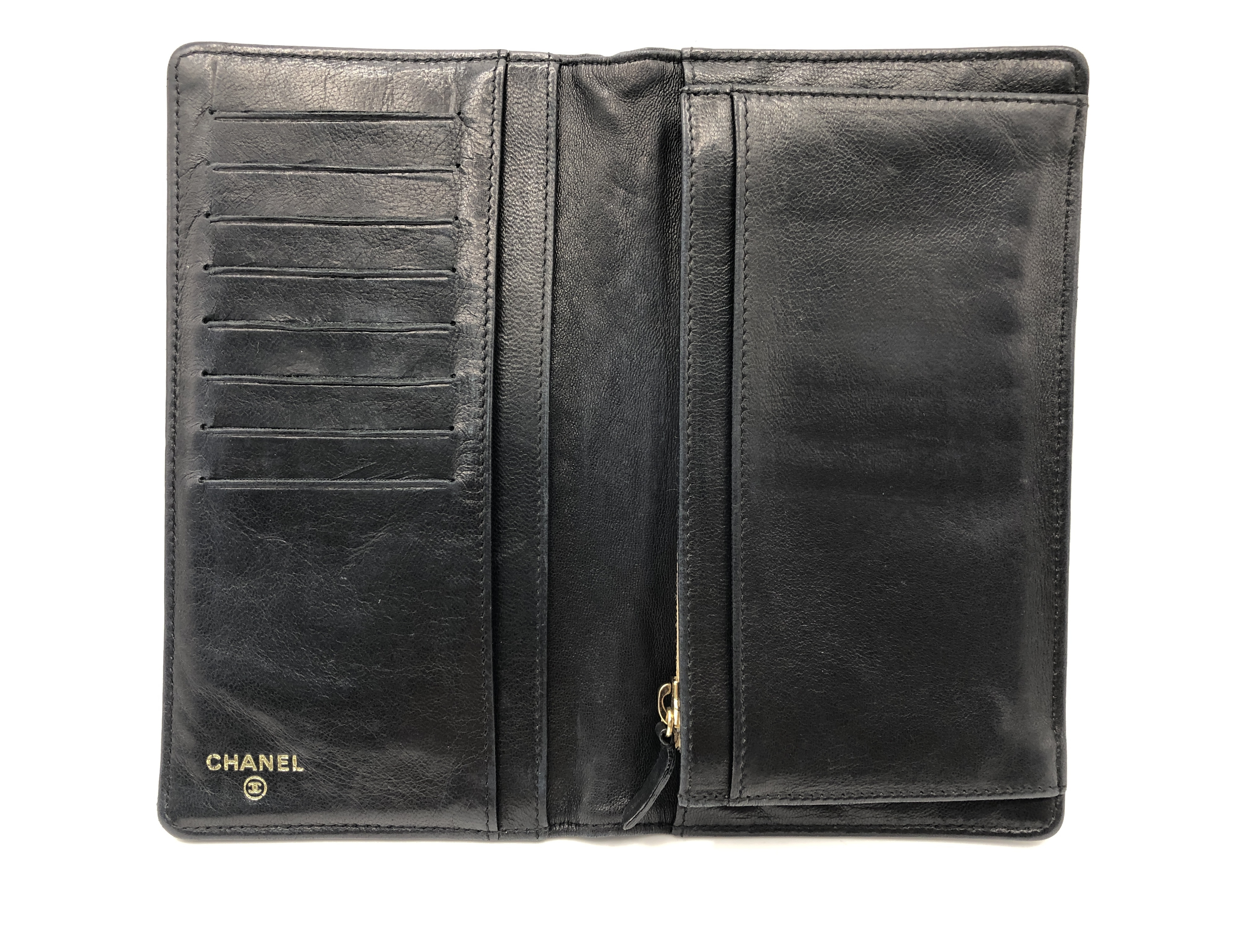 Camellia Bifold Long Wallet with sticker 12190223 Box and guarantee card included Lambskin Black Wallet — view 3