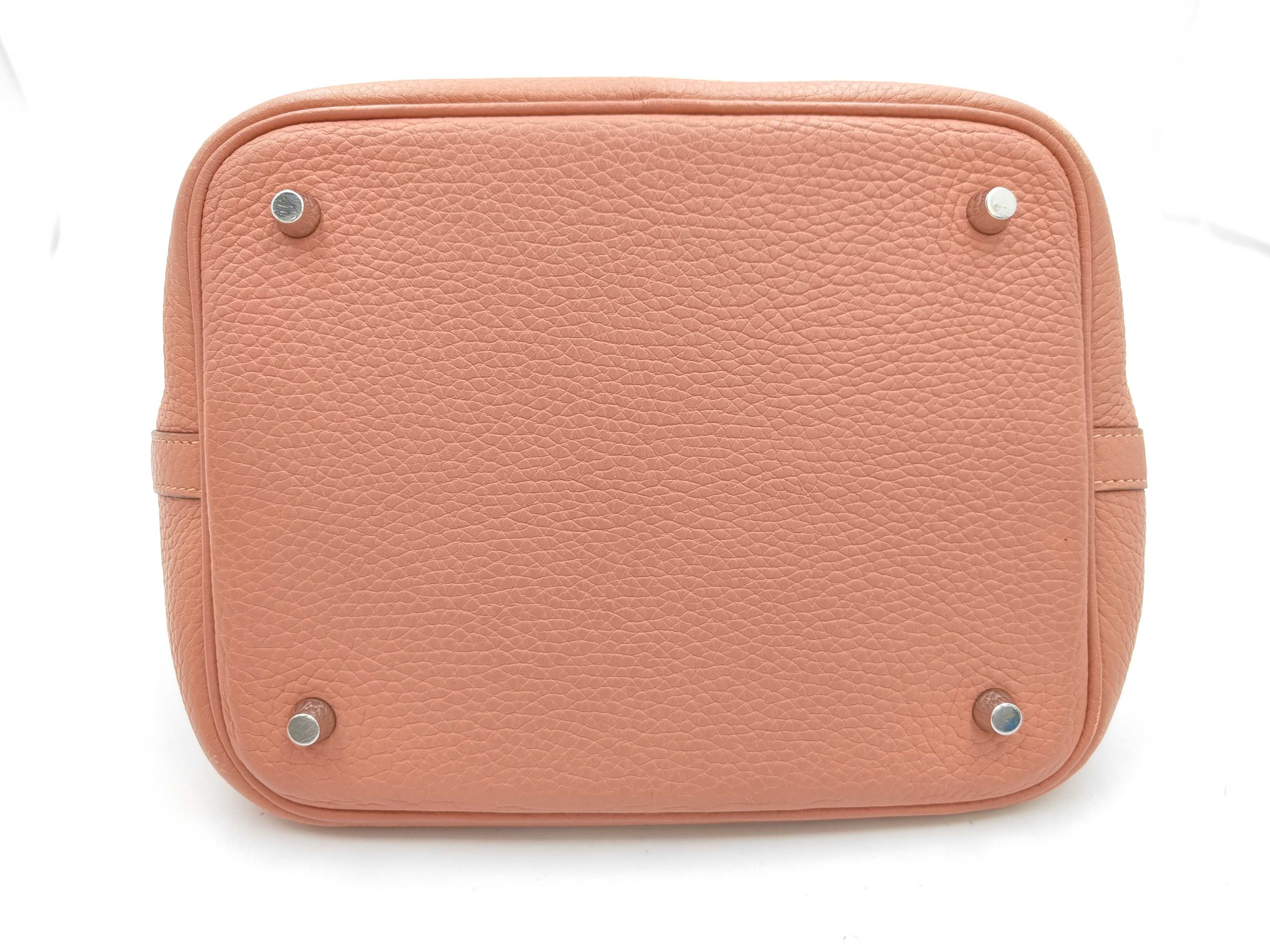 Picotin Lock MM Taurillon Clemence Pink Handbag with Silver Hardware — view 6