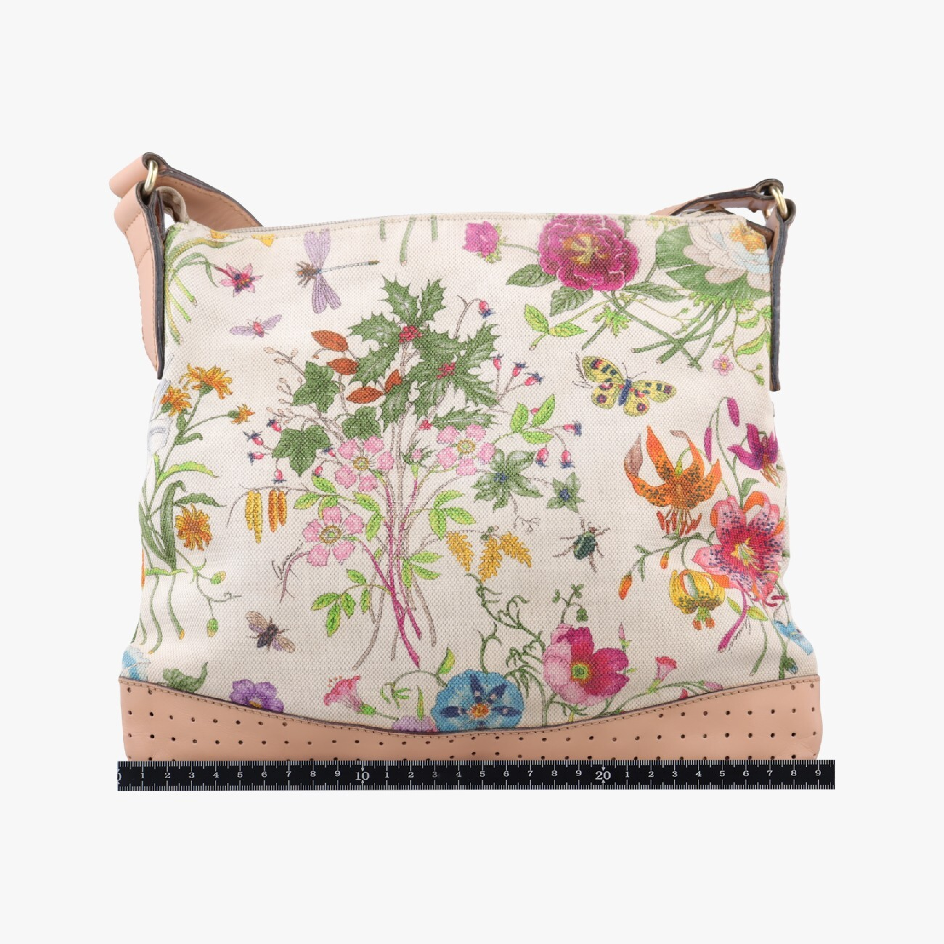 Flora Multicolor x Ivory Canvas x Leather Shoulder Bag 145857 — view 2