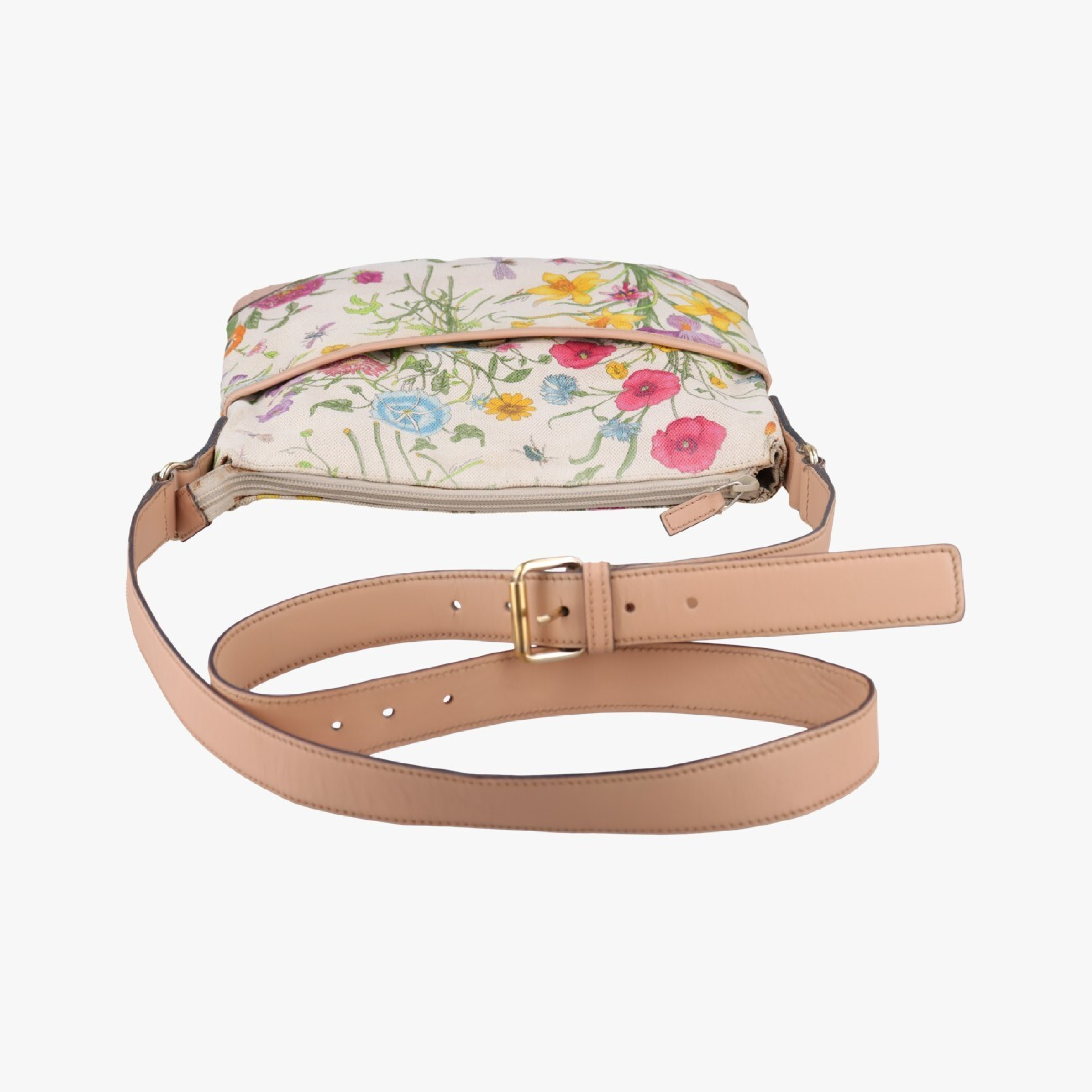Flora Multicolor x Ivory Canvas x Leather Shoulder Bag 145857 — view 5