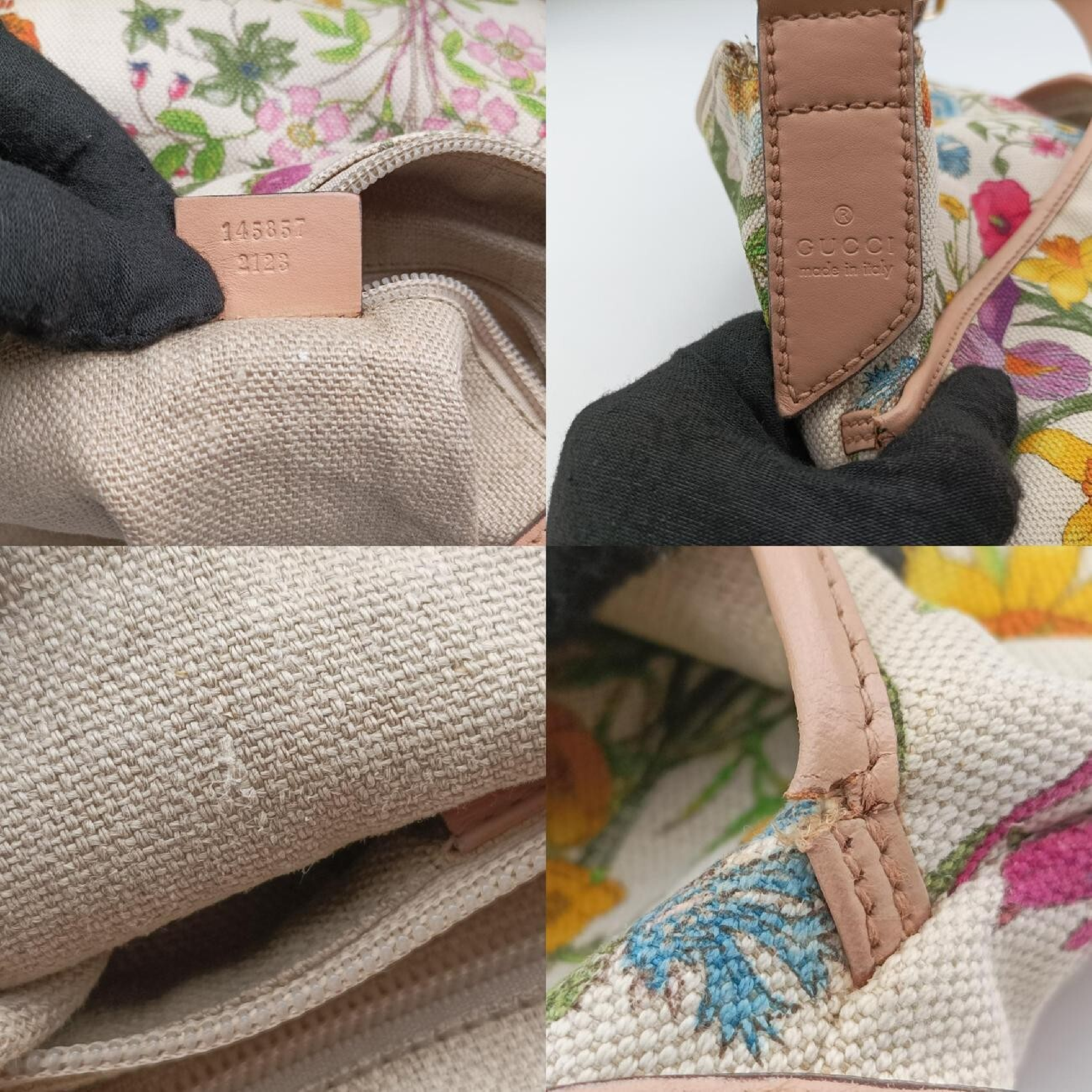 Flora Multicolor x Ivory Canvas x Leather Shoulder Bag 145857 — view 8