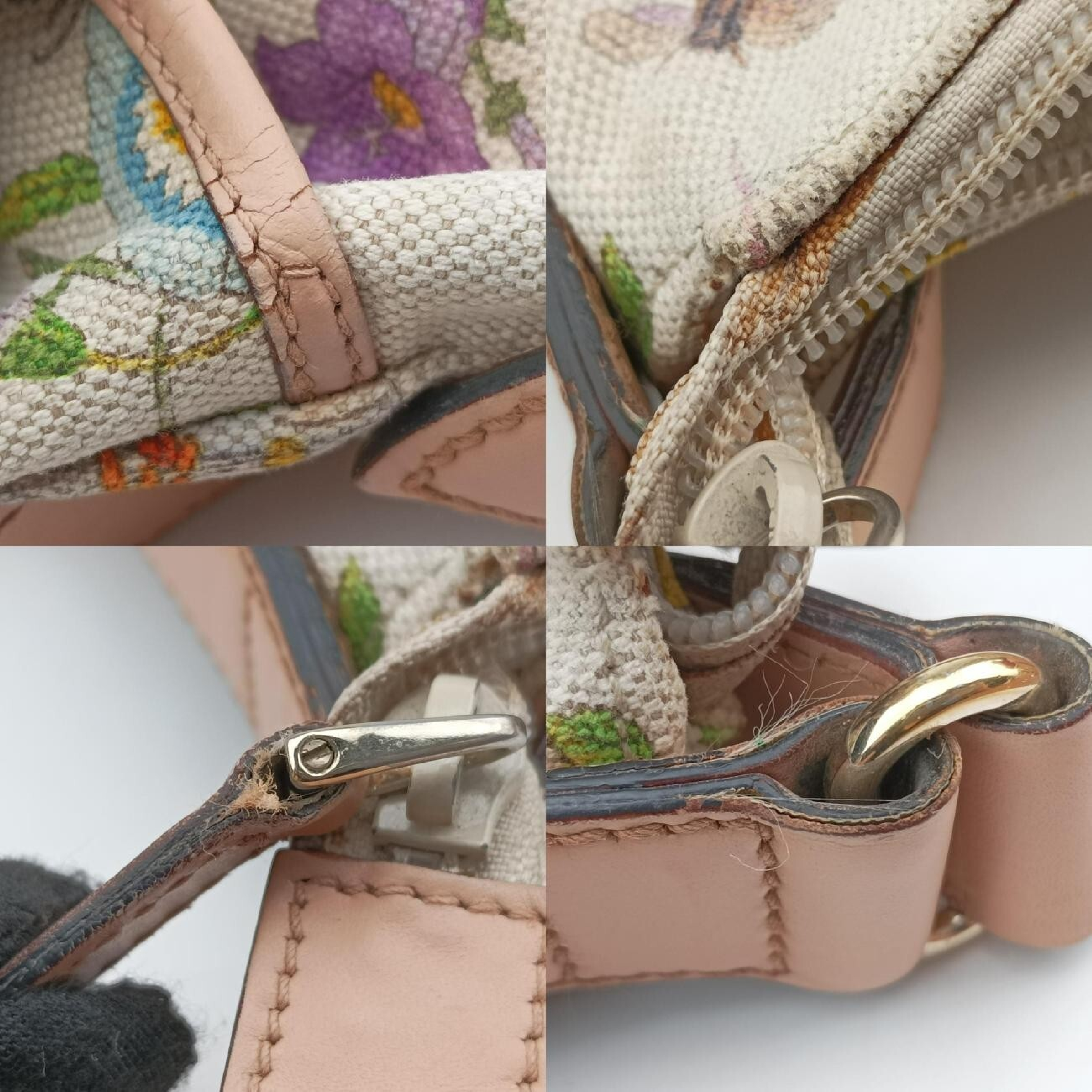 Flora Multicolor x Ivory Canvas x Leather Shoulder Bag 145857 — view 9