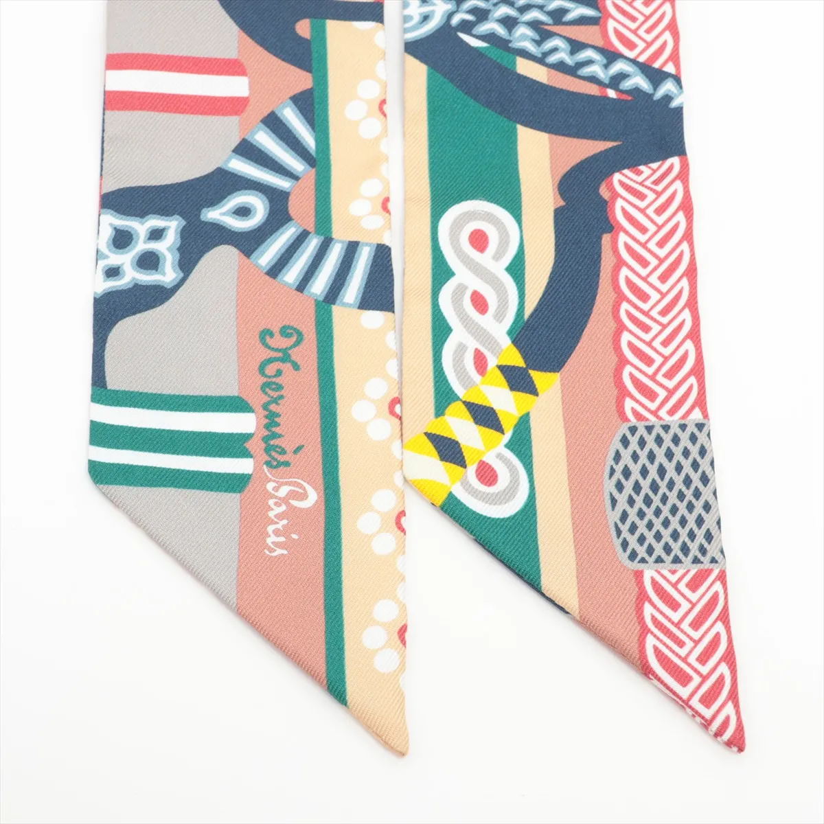 Twilly Fantaisie d'Etriers (Fantasy of Stirrups) Silk Scarf, Brown, Slight wear and tear. — view 2