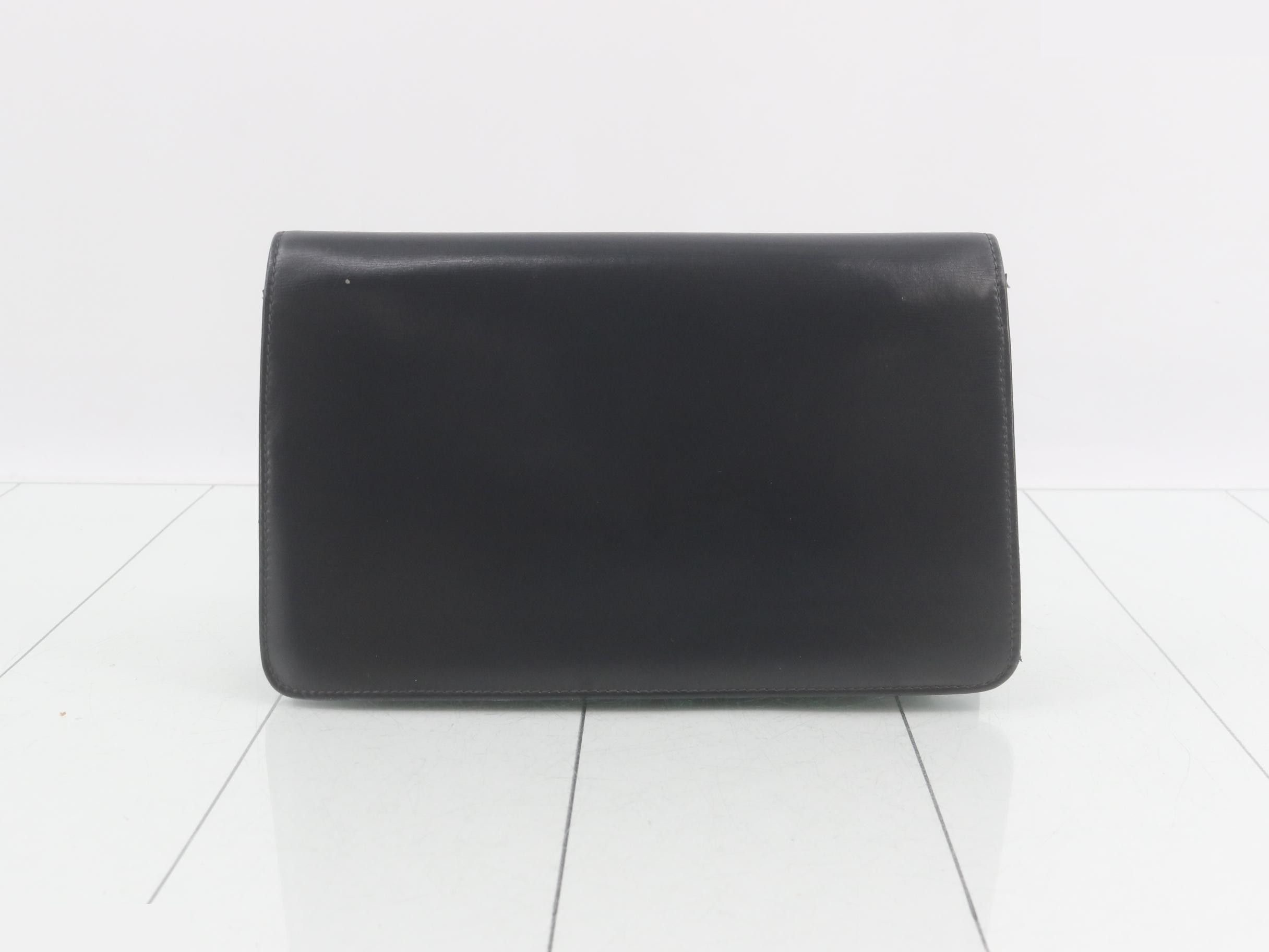 Vintage leather clutch bag, dark navy — view 2