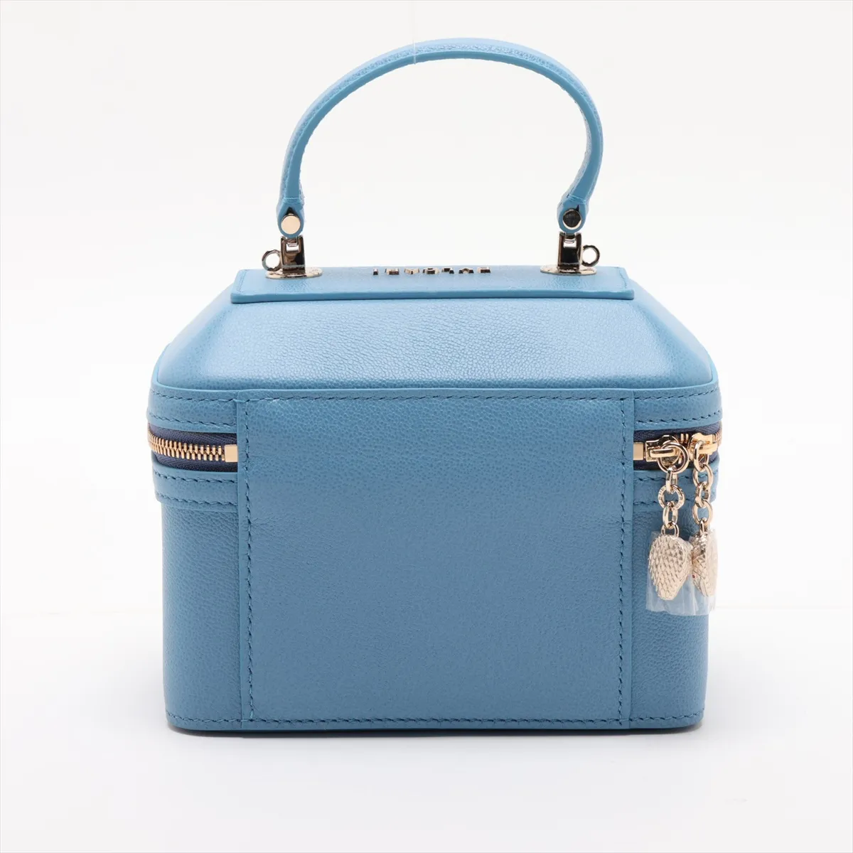 Serpenti Leather 2-Way Vanity Bag, Blue, with Mirror — view 2