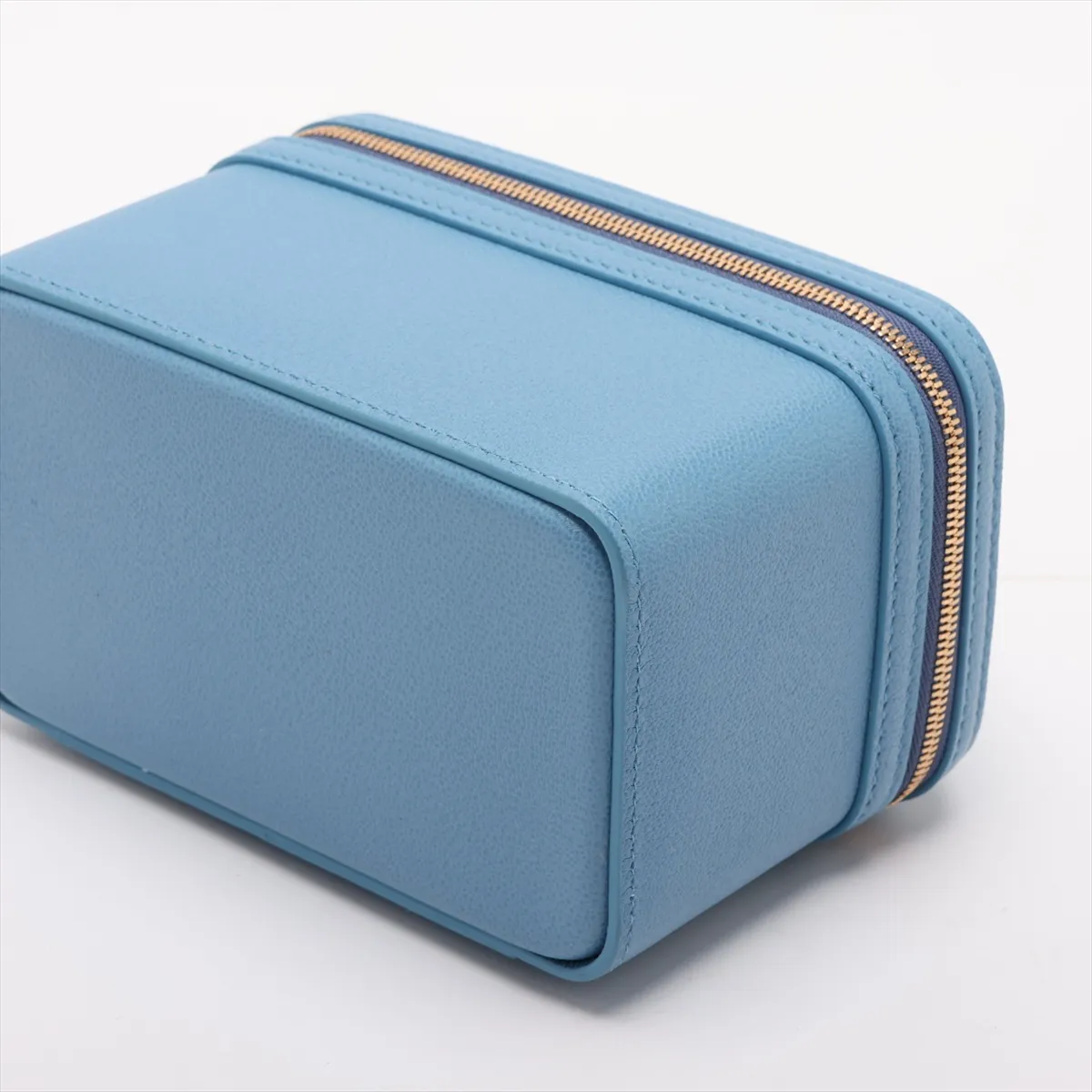 Serpenti Leather 2-Way Vanity Bag, Blue, with Mirror — view 3
