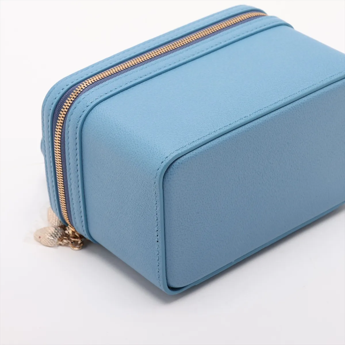 Serpenti Leather 2-Way Vanity Bag, Blue, with Mirror — view 4