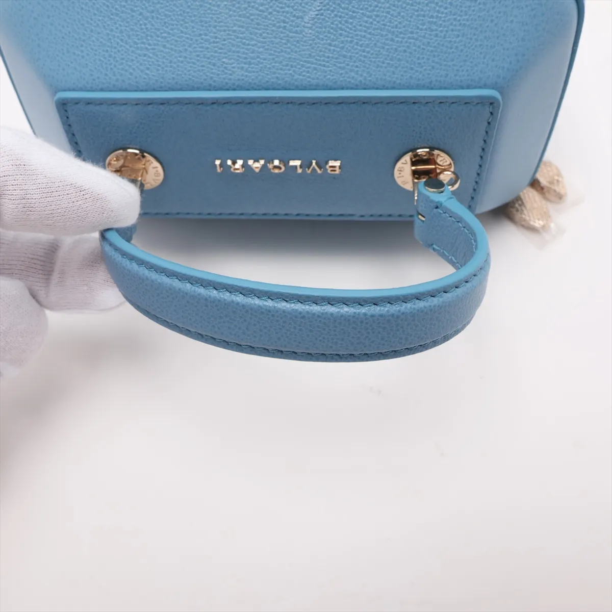 Serpenti Leather 2-Way Vanity Bag, Blue, with Mirror — view 5