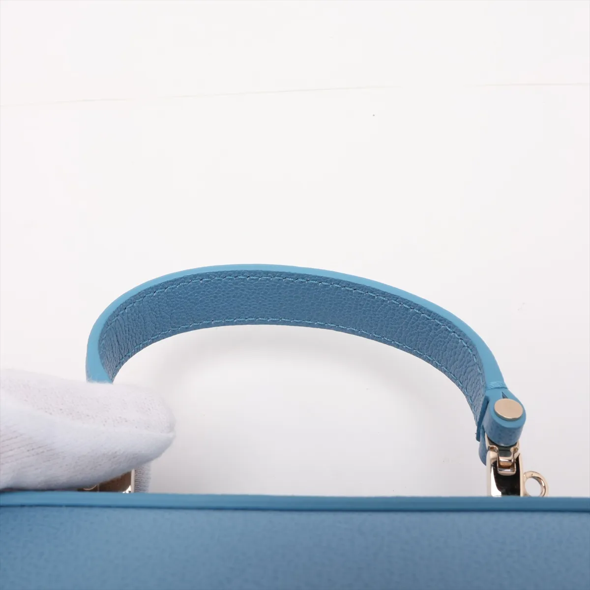 Serpenti Leather 2-Way Vanity Bag, Blue, with Mirror — view 6