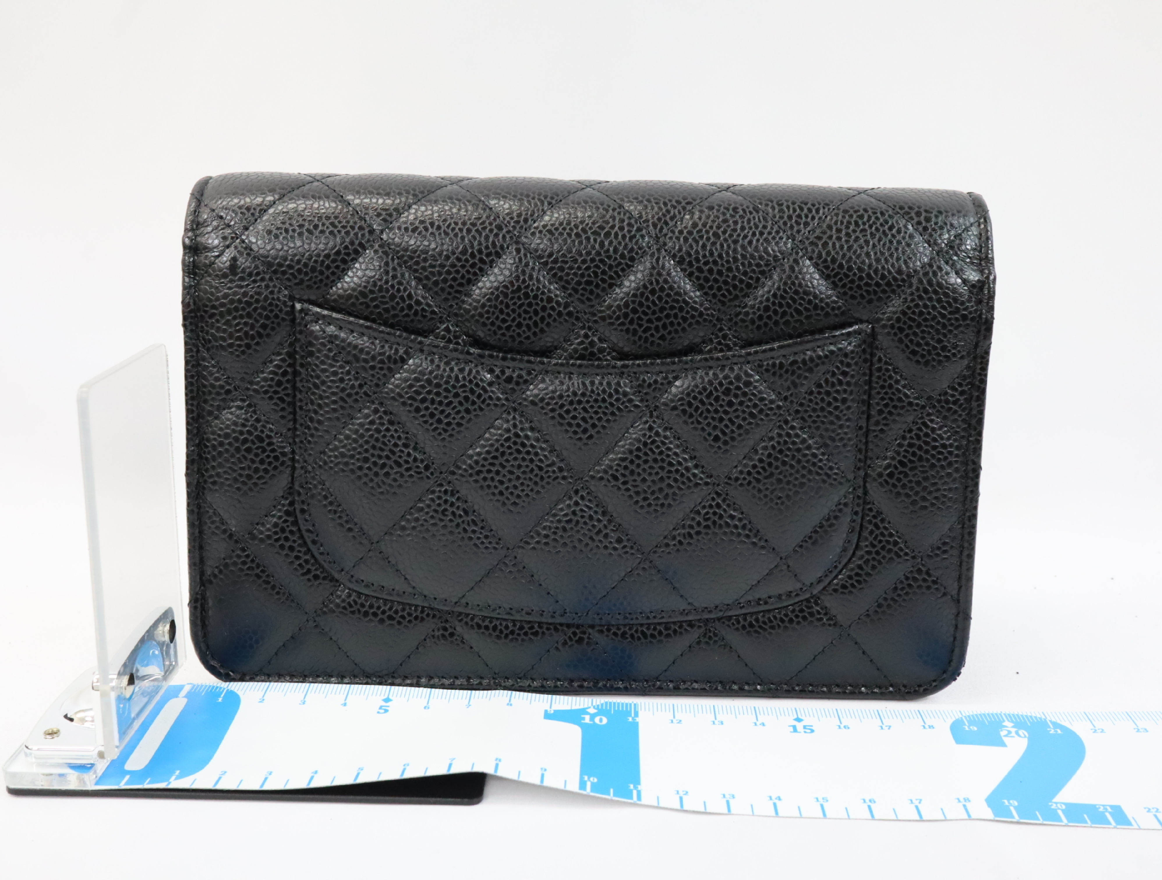 Matelassé Caviar Skin Chain Wallet, Black with Gold Hardware, Serial Number 29 (AP0250), Shoulder Bag — view 2