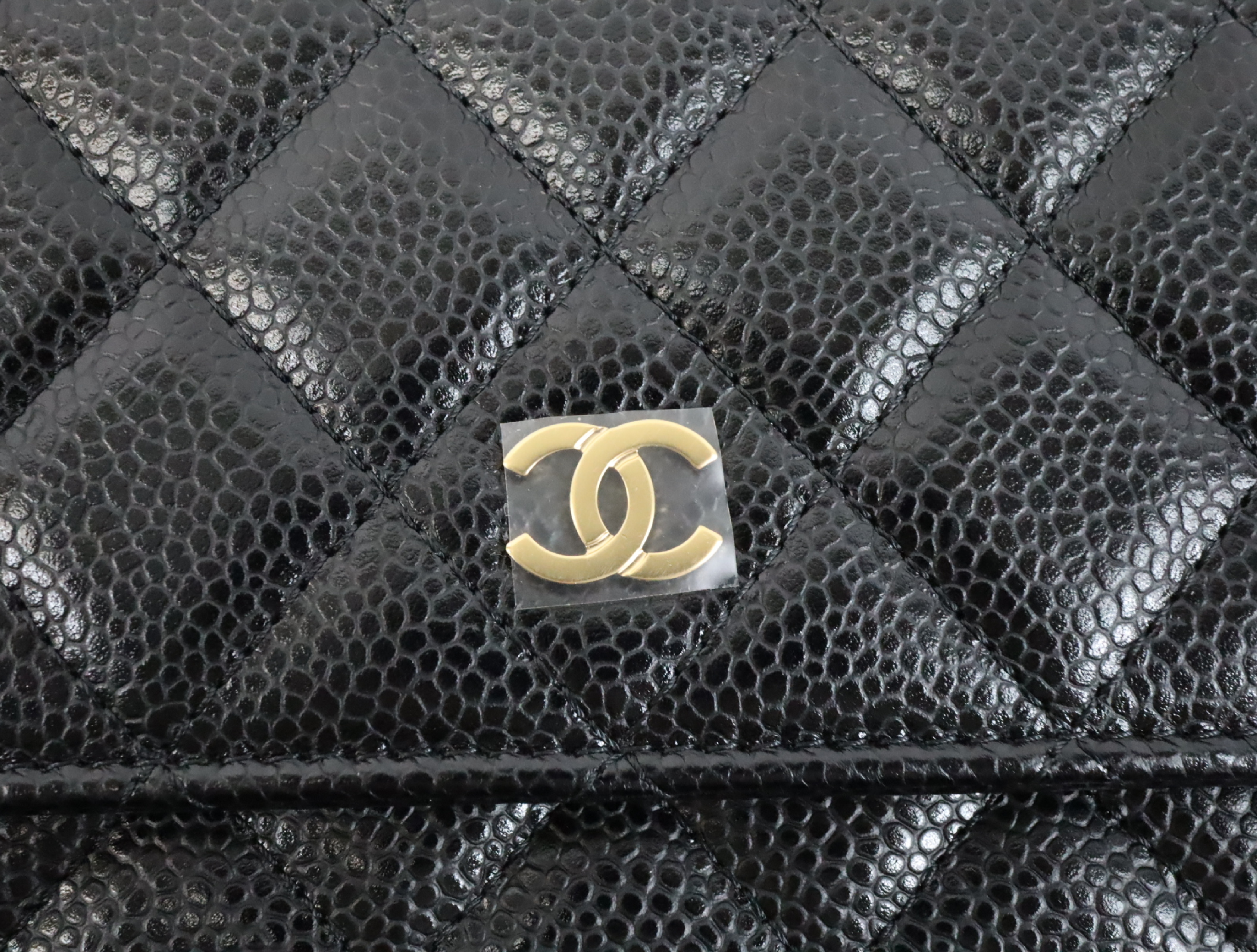 Matelassé Caviar Skin Chain Wallet, Black with Gold Hardware, Serial Number 29 (AP0250), Shoulder Bag — view 11