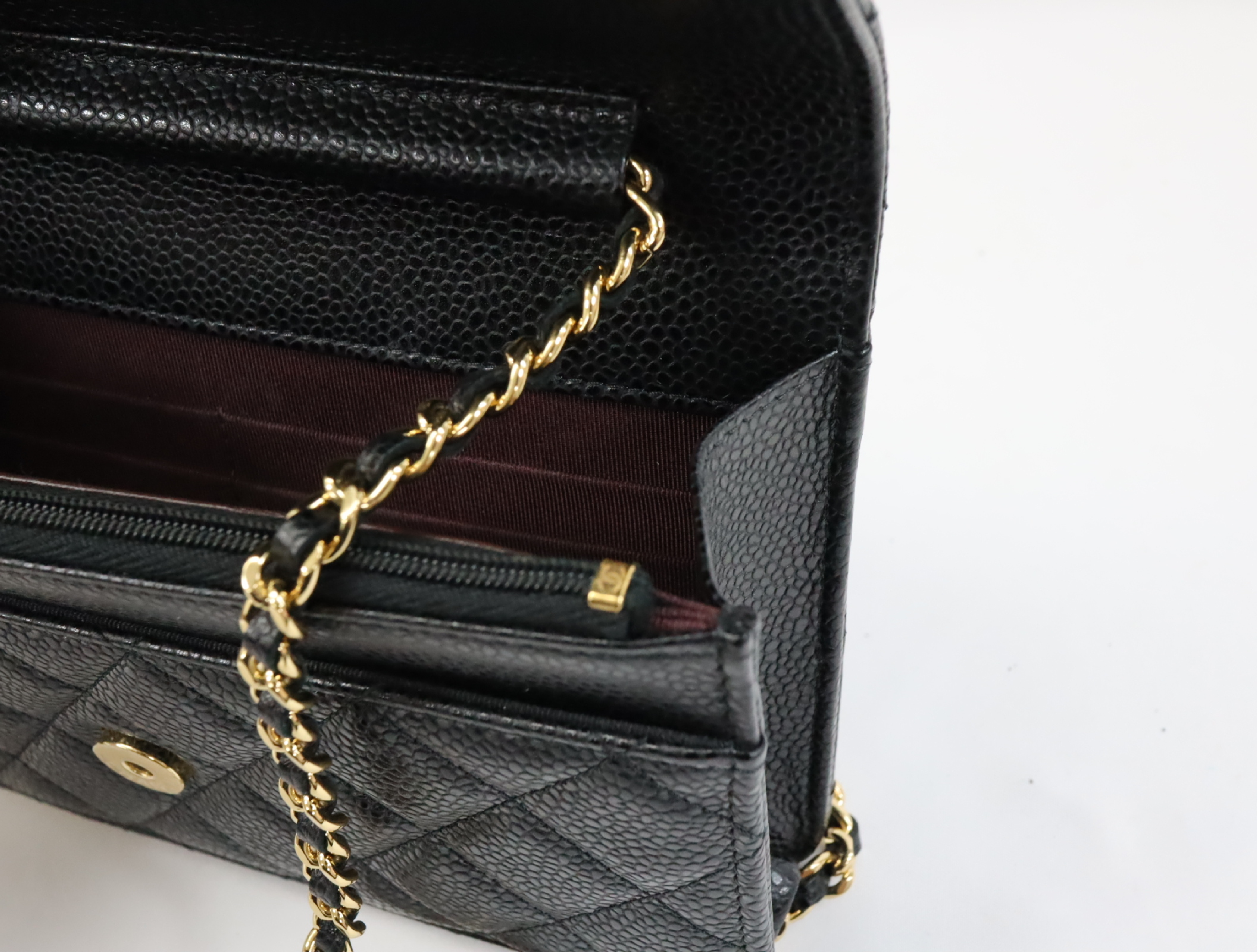 Matelassé Caviar Skin Chain Wallet, Black with Gold Hardware, Serial Number 29 (AP0250), Shoulder Bag — view 13