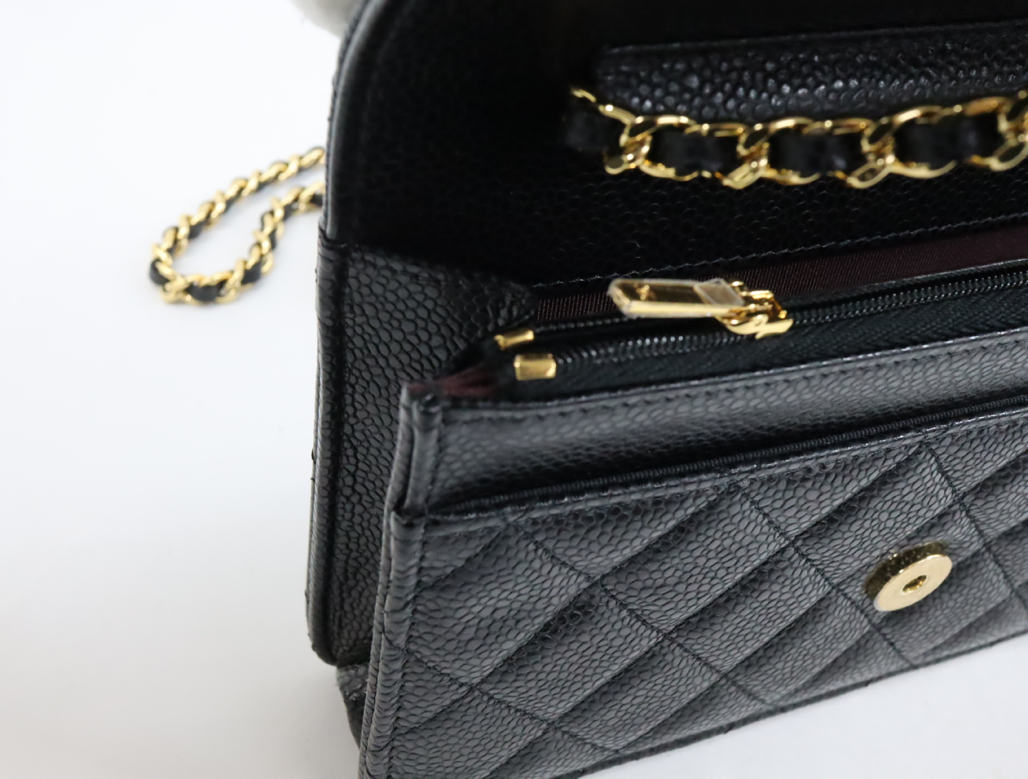 Matelassé Caviar Skin Chain Wallet, Black with Gold Hardware, Serial Number 29 (AP0250), Shoulder Bag — view 14