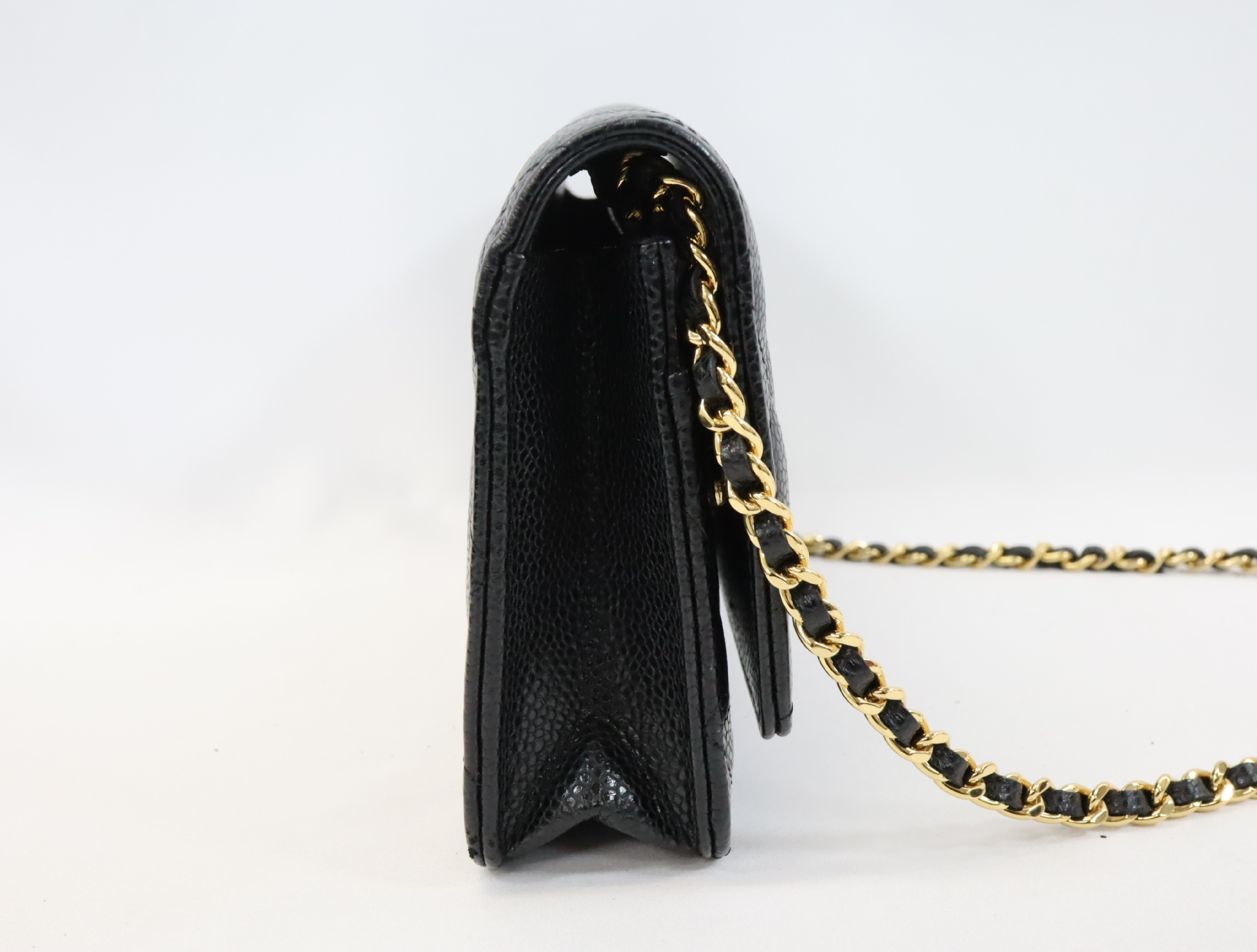 Matelassé Caviar Skin Chain Wallet, Black with Gold Hardware, Serial Number 29 (AP0250), Shoulder Bag — view 3