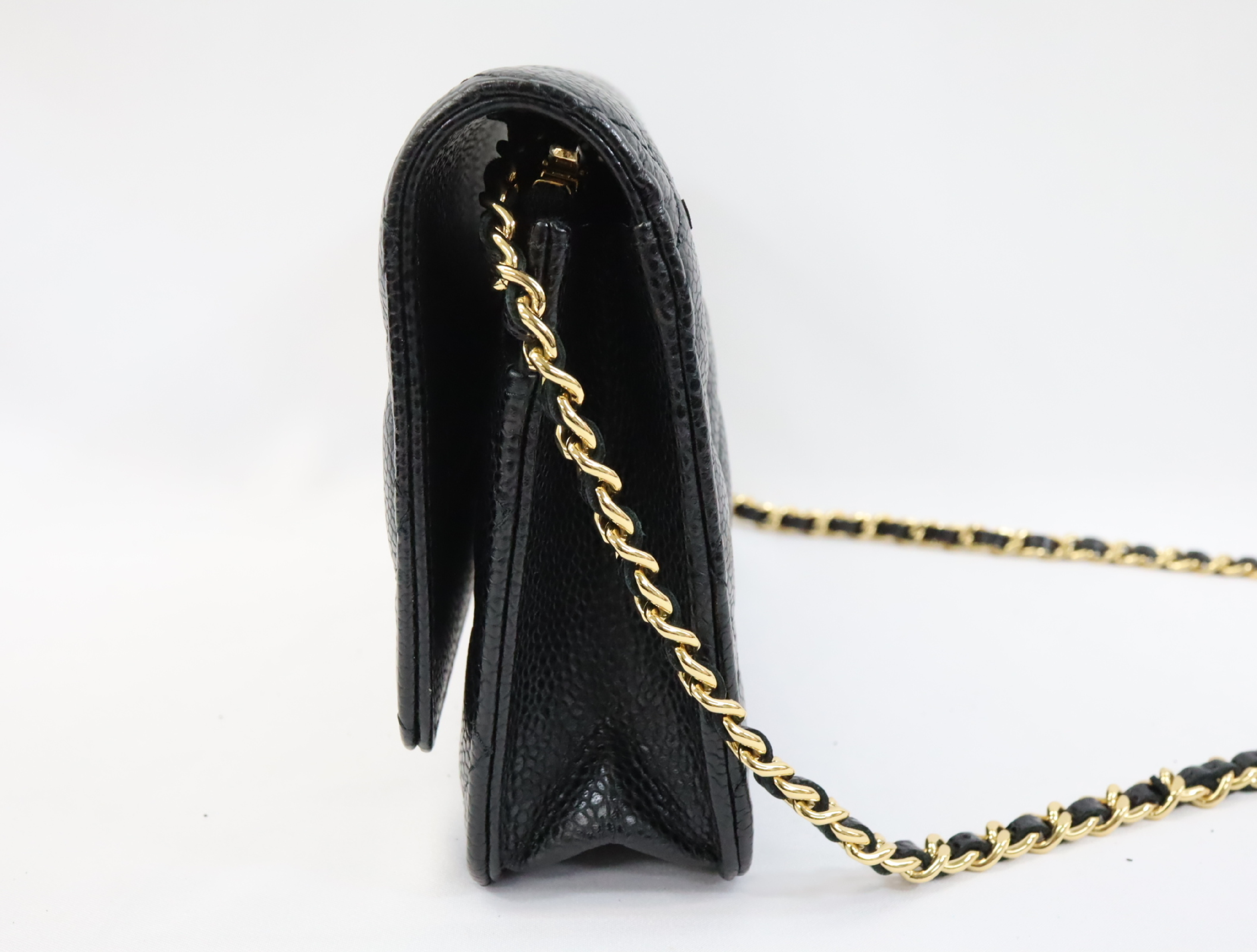 Matelassé Caviar Skin Chain Wallet, Black with Gold Hardware, Serial Number 29 (AP0250), Shoulder Bag — view 4