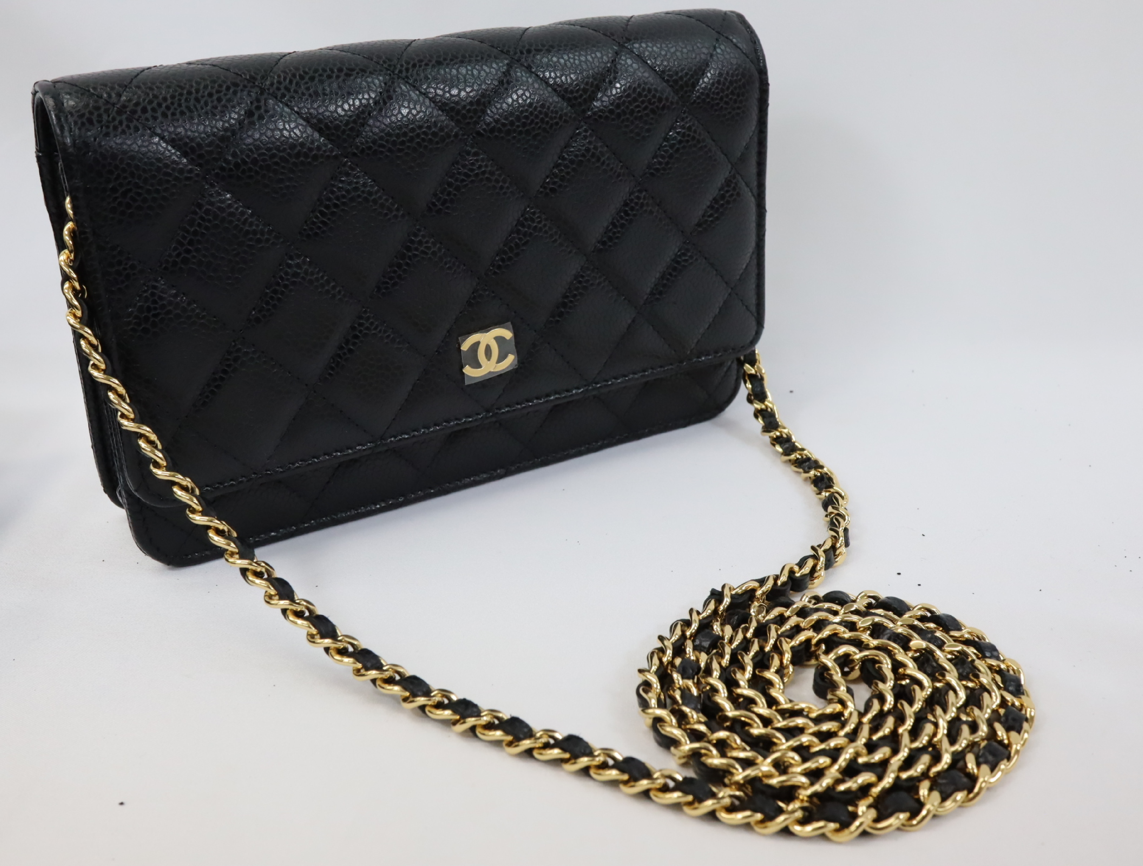 Matelassé Caviar Skin Chain Wallet, Black with Gold Hardware, Serial Number 29 (AP0250), Shoulder Bag — view 5