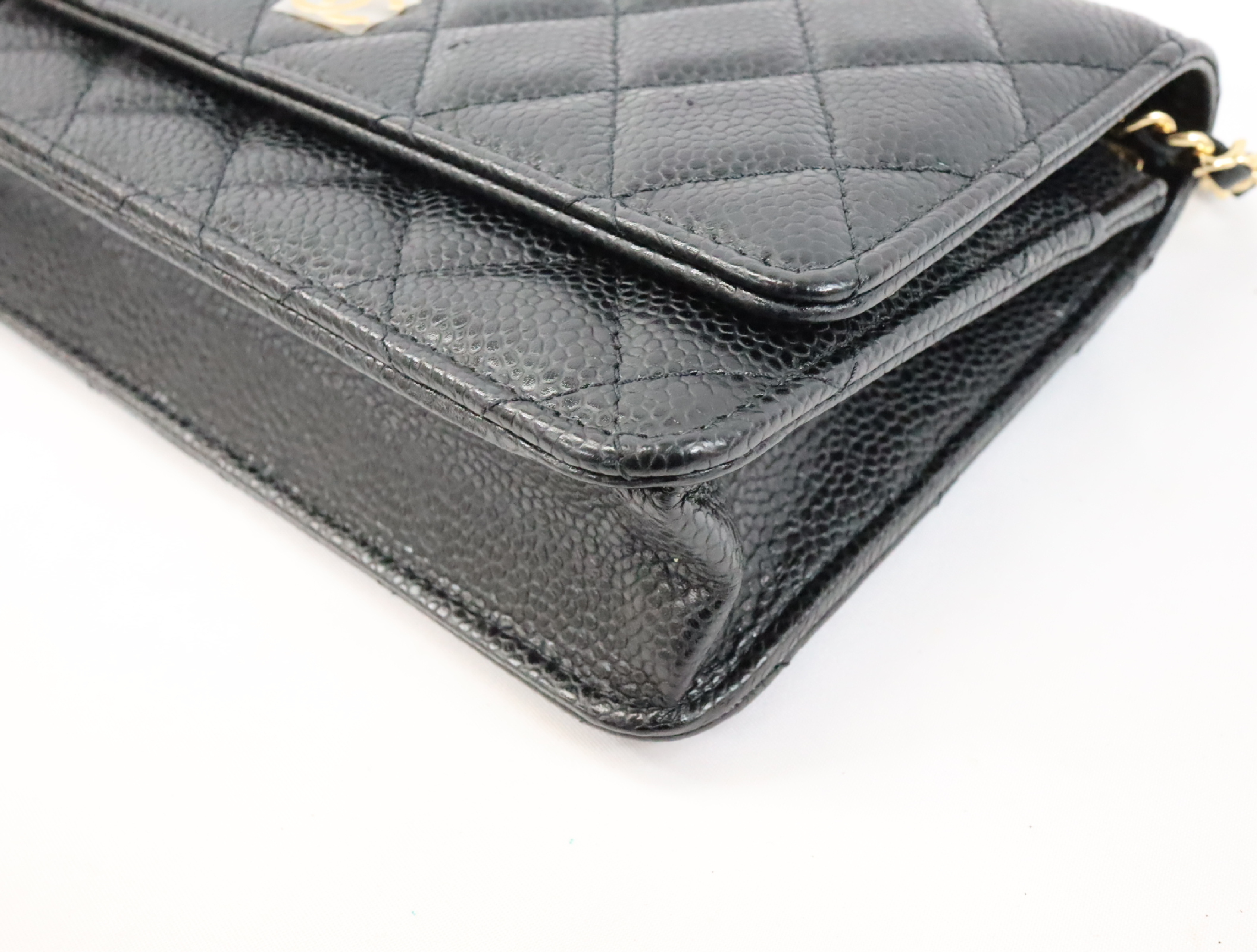 Matelassé Caviar Skin Chain Wallet, Black with Gold Hardware, Serial Number 29 (AP0250), Shoulder Bag — view 7