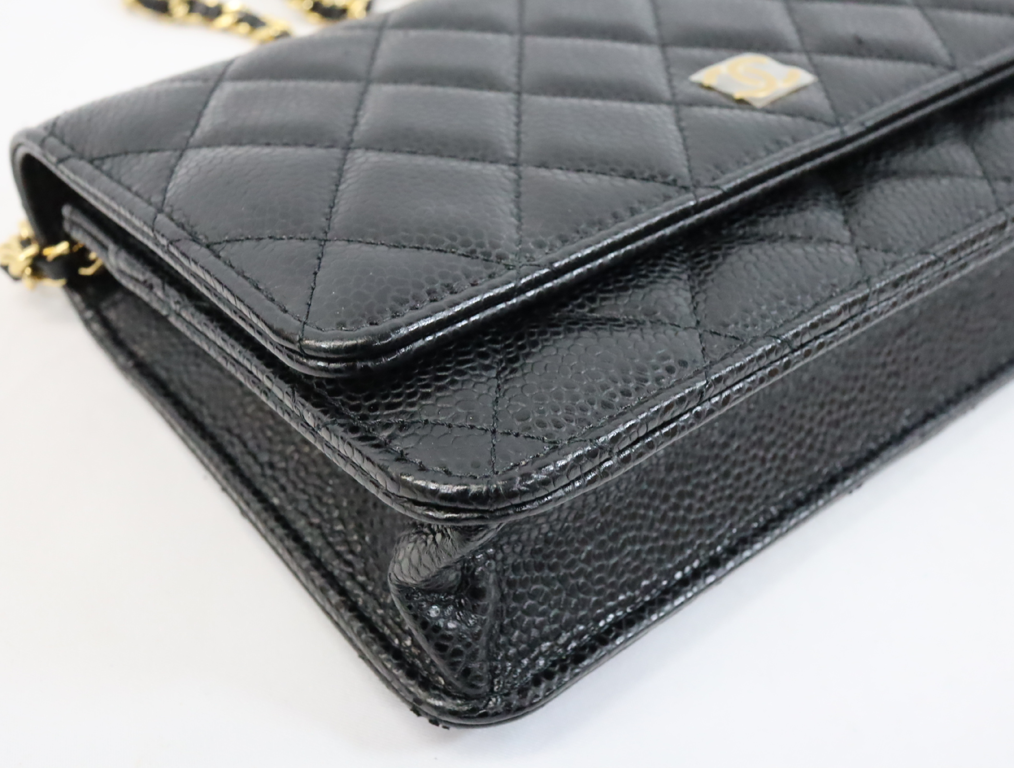Matelassé Caviar Skin Chain Wallet, Black with Gold Hardware, Serial Number 29 (AP0250), Shoulder Bag — view 8