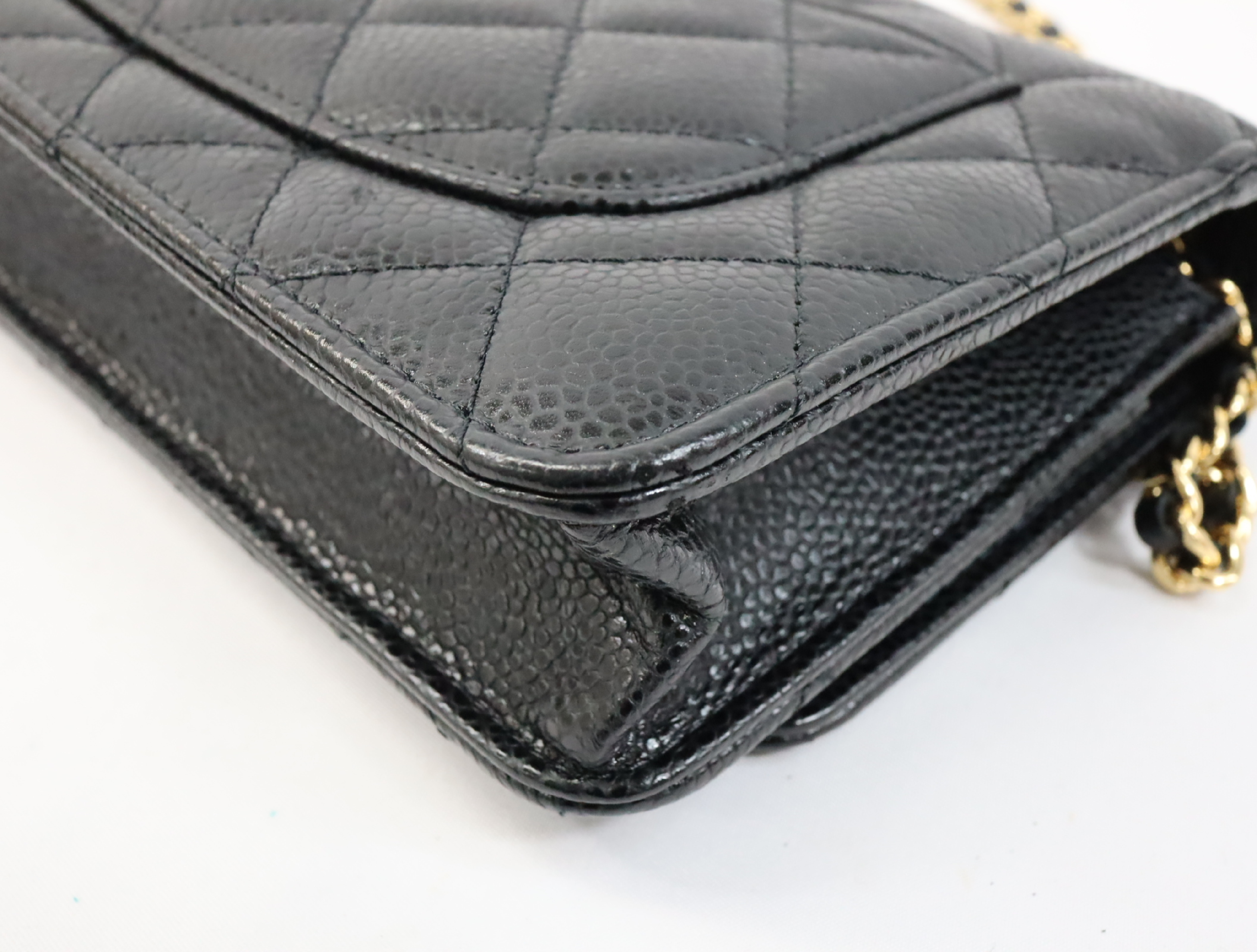 Matelassé Caviar Skin Chain Wallet, Black with Gold Hardware, Serial Number 29 (AP0250), Shoulder Bag — view 9