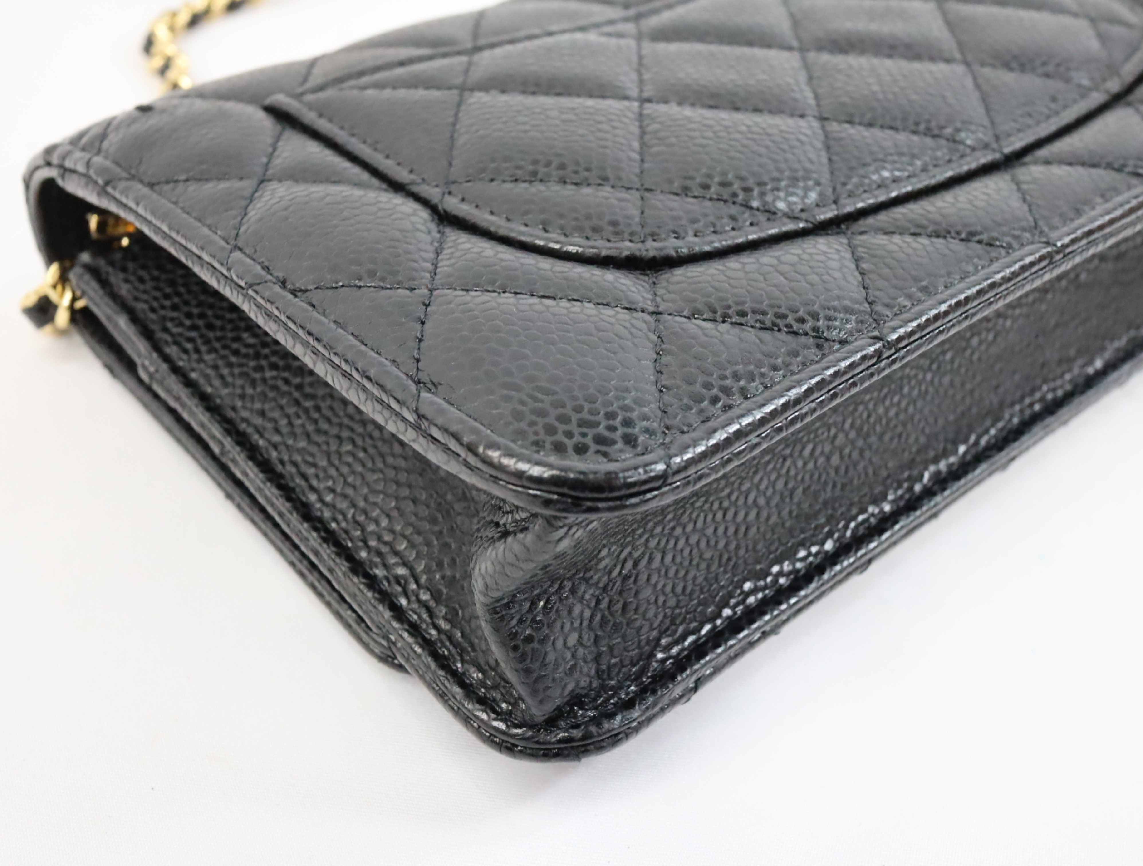Matelassé Caviar Skin Chain Wallet, Black with Gold Hardware, Serial Number 29 (AP0250), Shoulder Bag — view 10