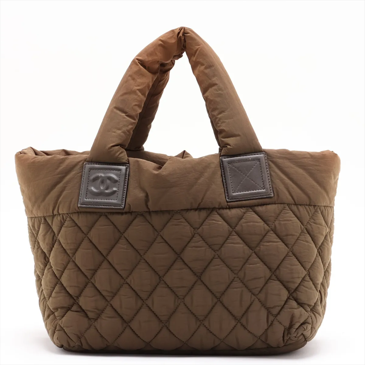 Coco Cocoon Nylon x Leather Tote Bag, Khaki, Silver Hardware, 13608597, Serial Number 13 — view 2